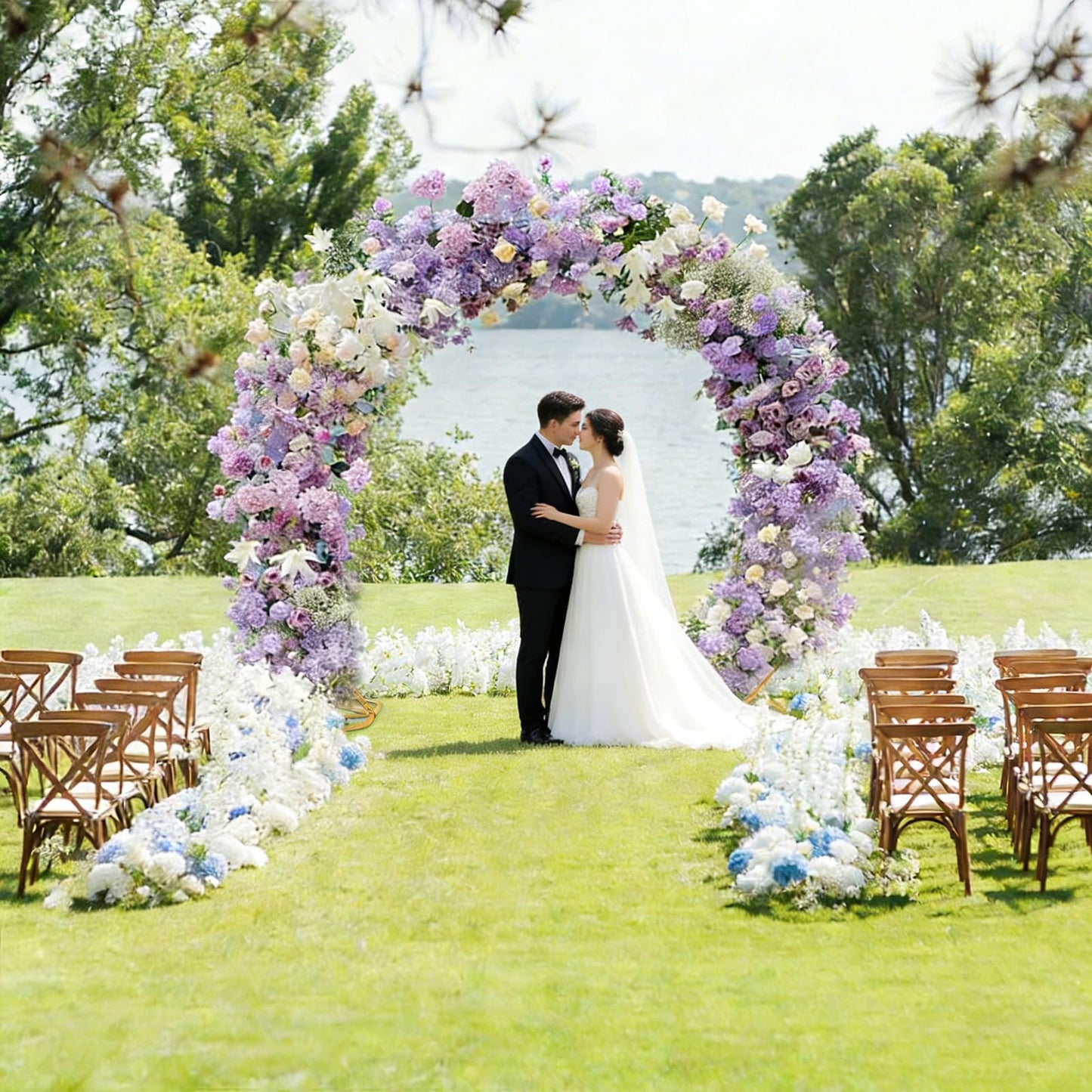 8ft Balloon Arch Stand,Round Backdrop Stand,Golden Circle Wedding Arch Frame for Wedding,Valentine's Day,Birthday,Party,Friends Gathering,Christmas,Garden Decoration