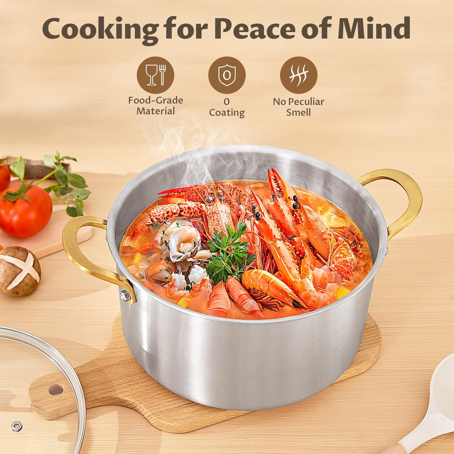BEZIA 8 Quart 3-Ply Stainless Steel Stockpot, Soup Pot with Lid in Fully Clad Tri-Ply Stainless Steel, Even Heat Distribution, Cooking Pot with Handles, All Cooktops Compatible, Perfect for Stew