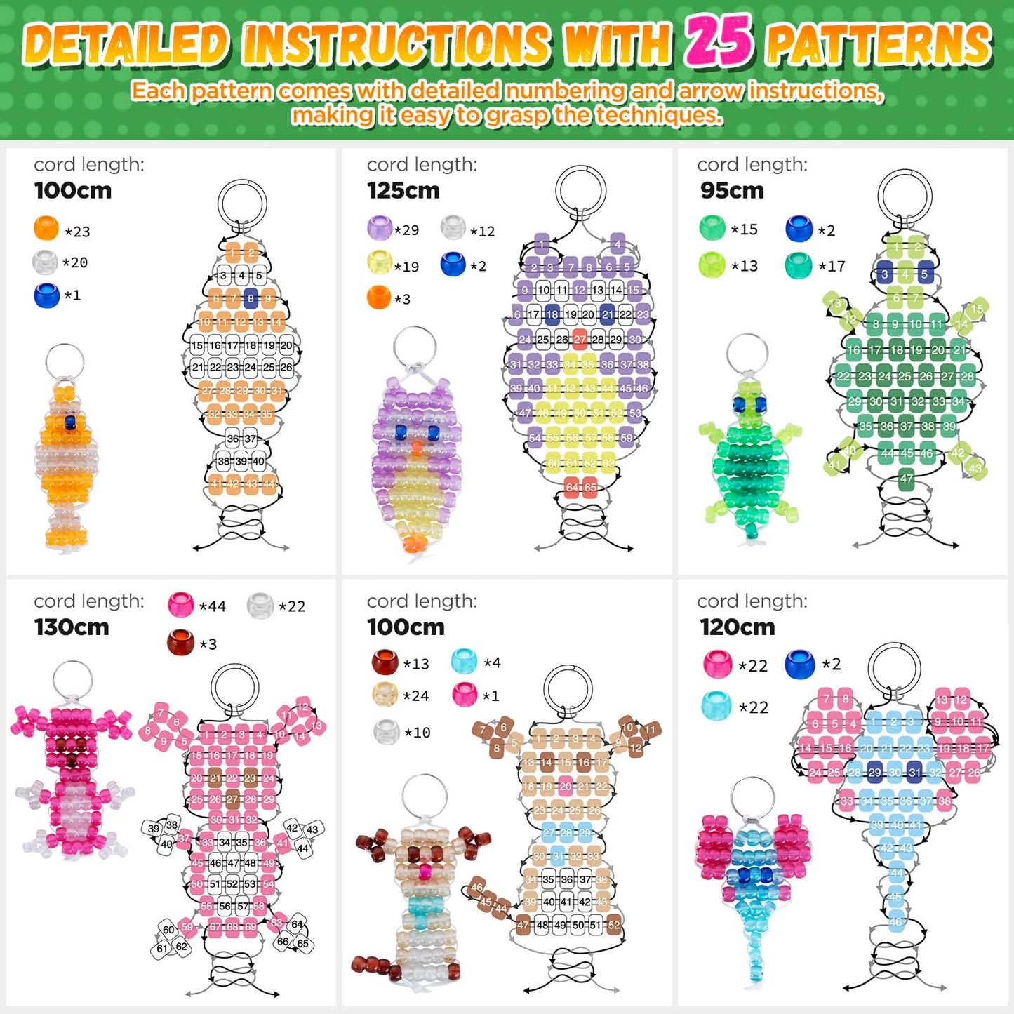 Funtopia Pony Beads Kit, Glow in the Dark Bead Pets for Kids Beginners, Includes Instructions for 25 Animal Designs and Storage Box, Kids Craft Kit for Rainy Day Group Activities