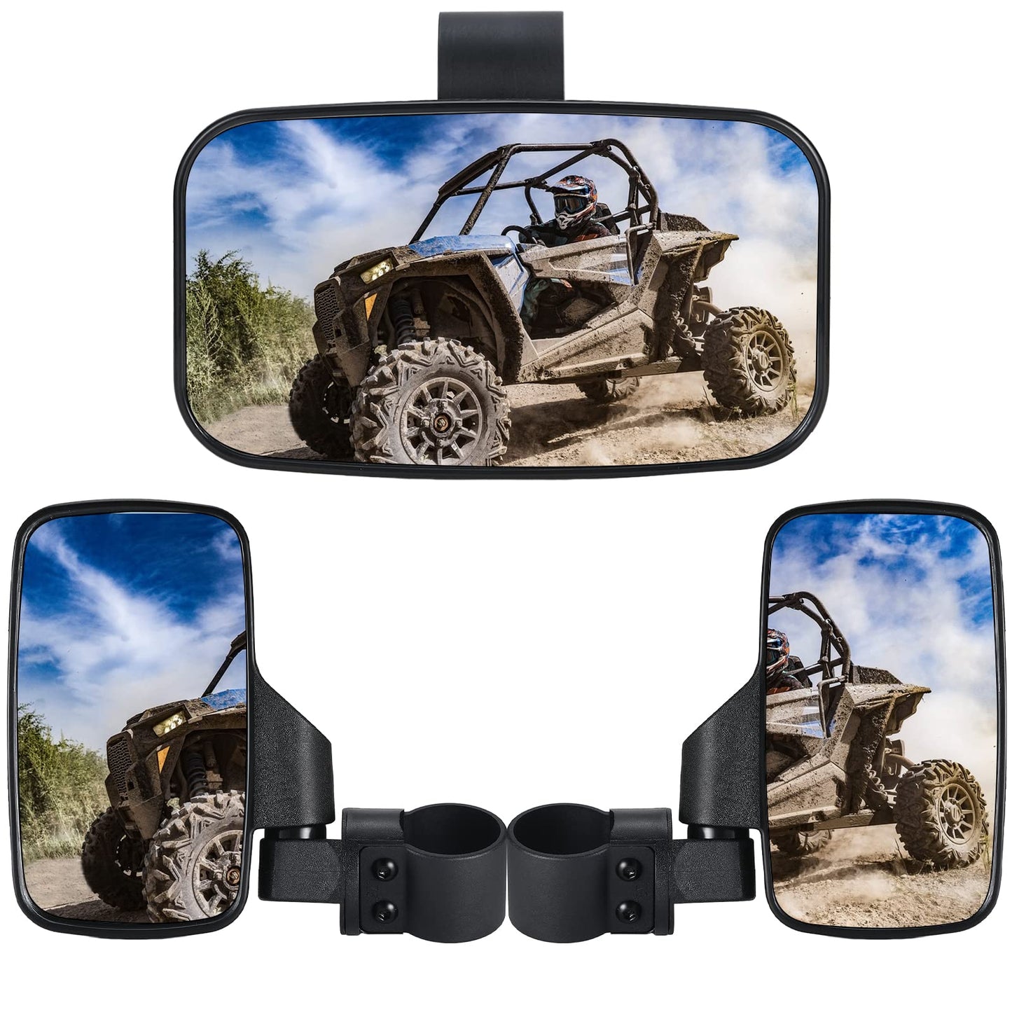 OFIG UTV Side Mirrors And UTV Center Mirror for 1.6" to 2" Roll Bar,Adjustable Break Away UTV Mirrors Compatible with Polaris RZR 900 1000 Can Am Mule Rhino Yamaha YXZ CFMOTO Zforce