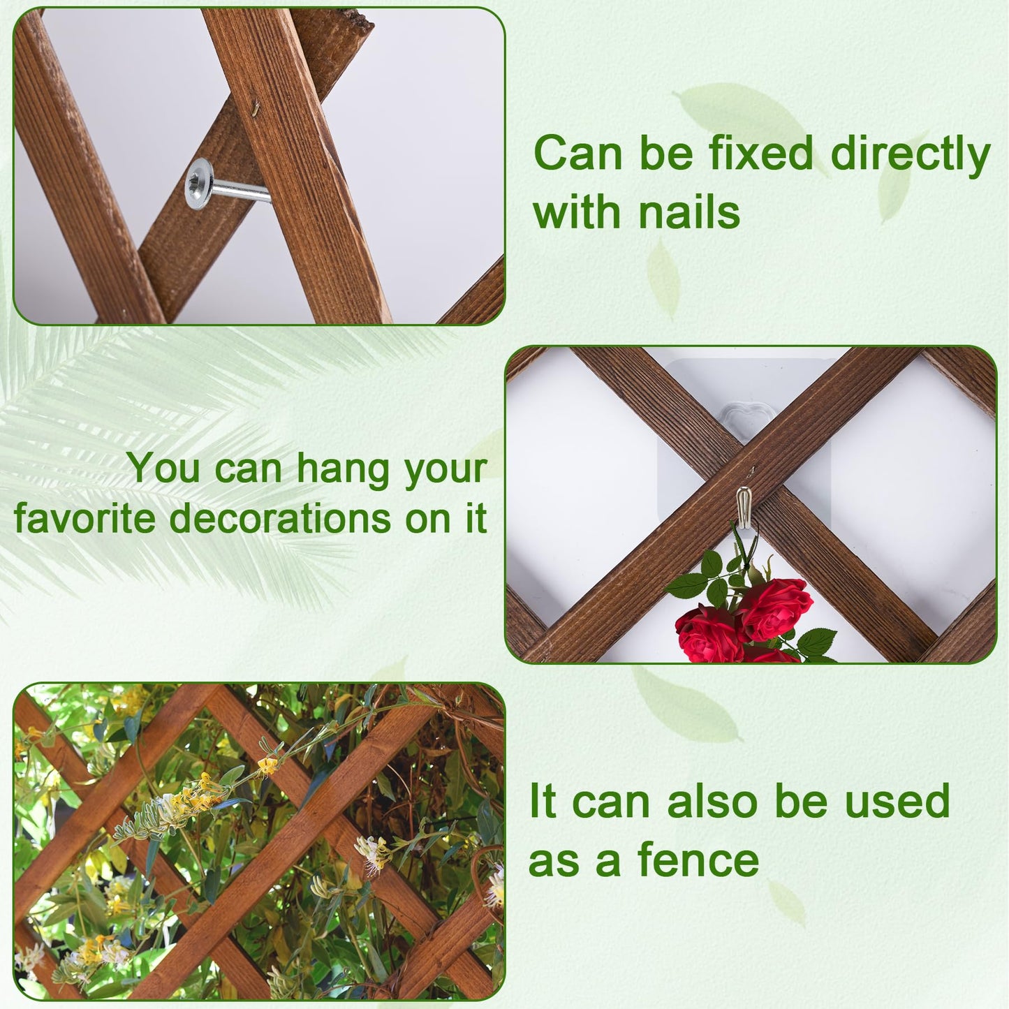 Wood Lattice Fence Panels for Outside 13.4"x78.8" Expandable Natural Wooden Wall Trellis Board Decorative Lattice Trellis Frame for Climbing Plants Vine Ivy Rose Outdoor Balcony Garden 2 Pcs