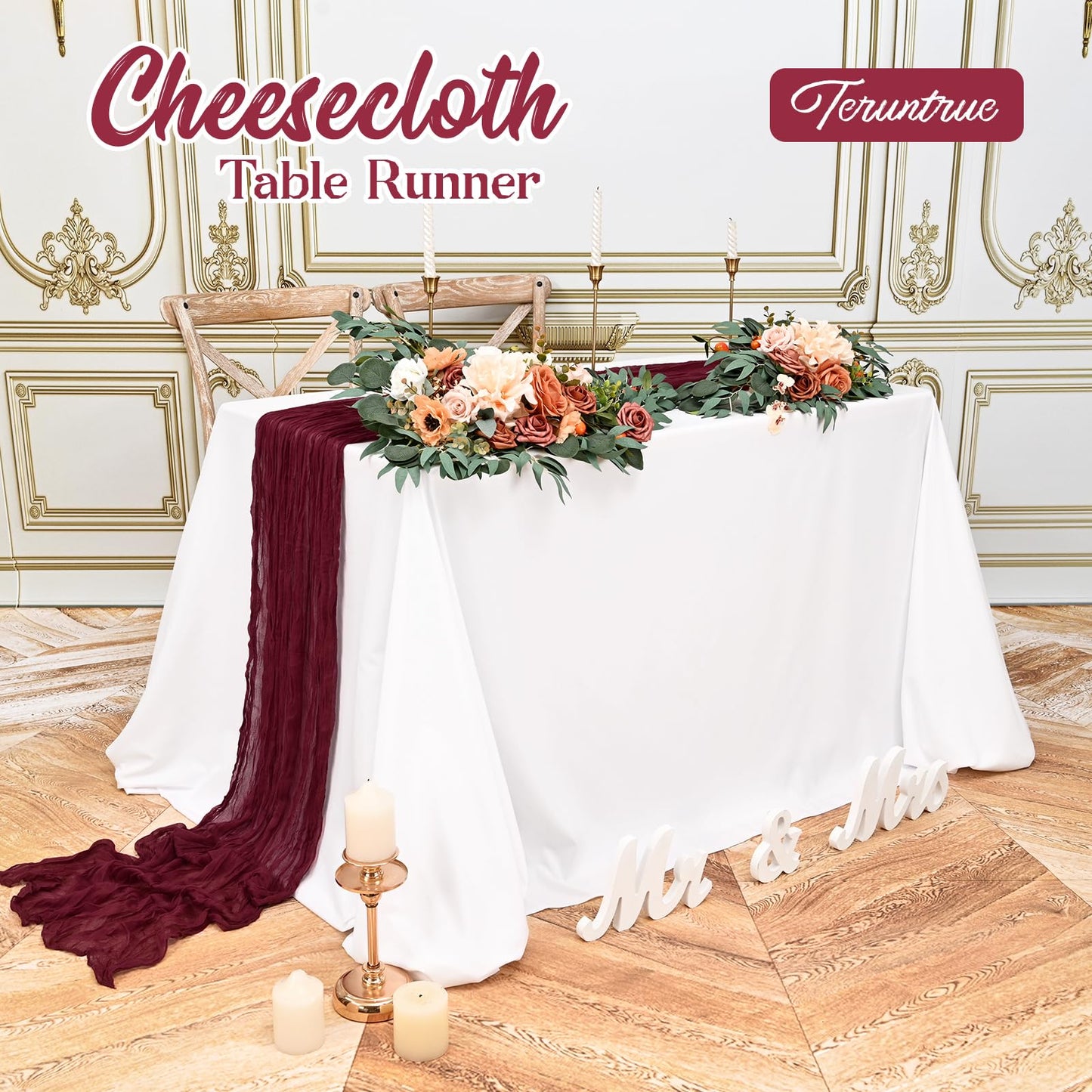 20 Pack Burgundy Table Runner 10FT Long Cheesecloth Table Runner Cheese Cloth Gauze for Wedding Party Birthday Decoration-Burgundy