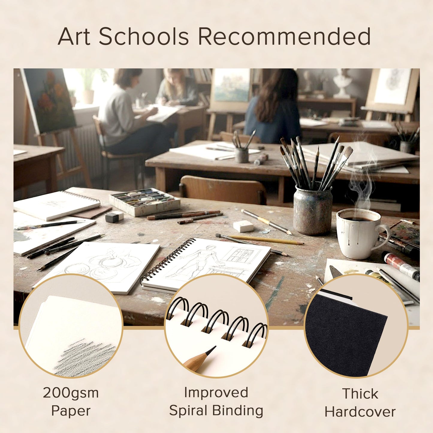 Artist’s Sketchbook Hardcover – 200GSM Very Thick Paper – Spiral Sketch Book for Drawing and Mixed Media – Sketch Pad, Art Book - 5.8 x 8.5, 40 Sheets / 80 Pages