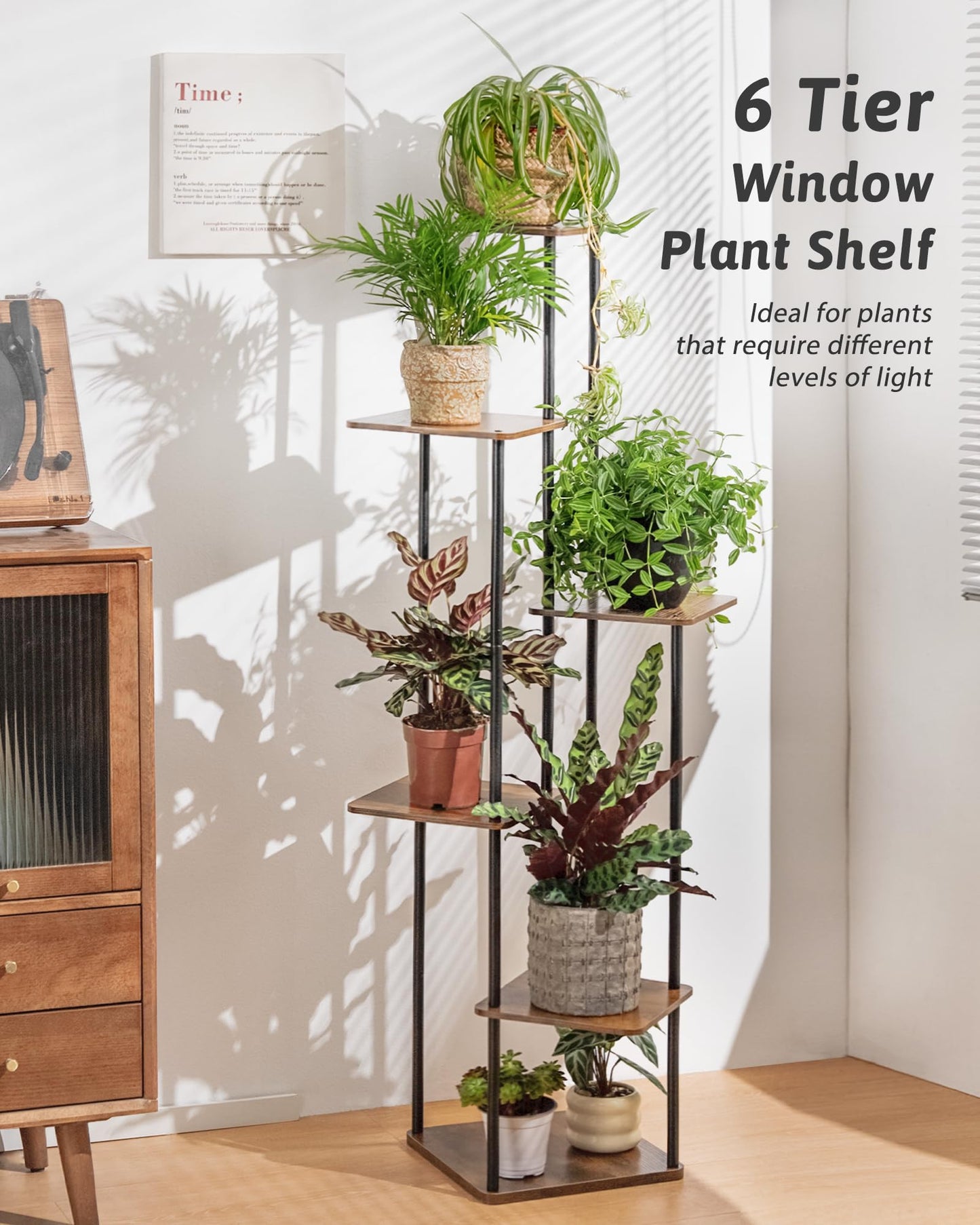 Tall Plant Stand Indoor 6 Tier Metal Plant Shelf for Multiple Plants Corner Plant Stand for Patio Garden Balcony Living Room Bedroom(Brown)