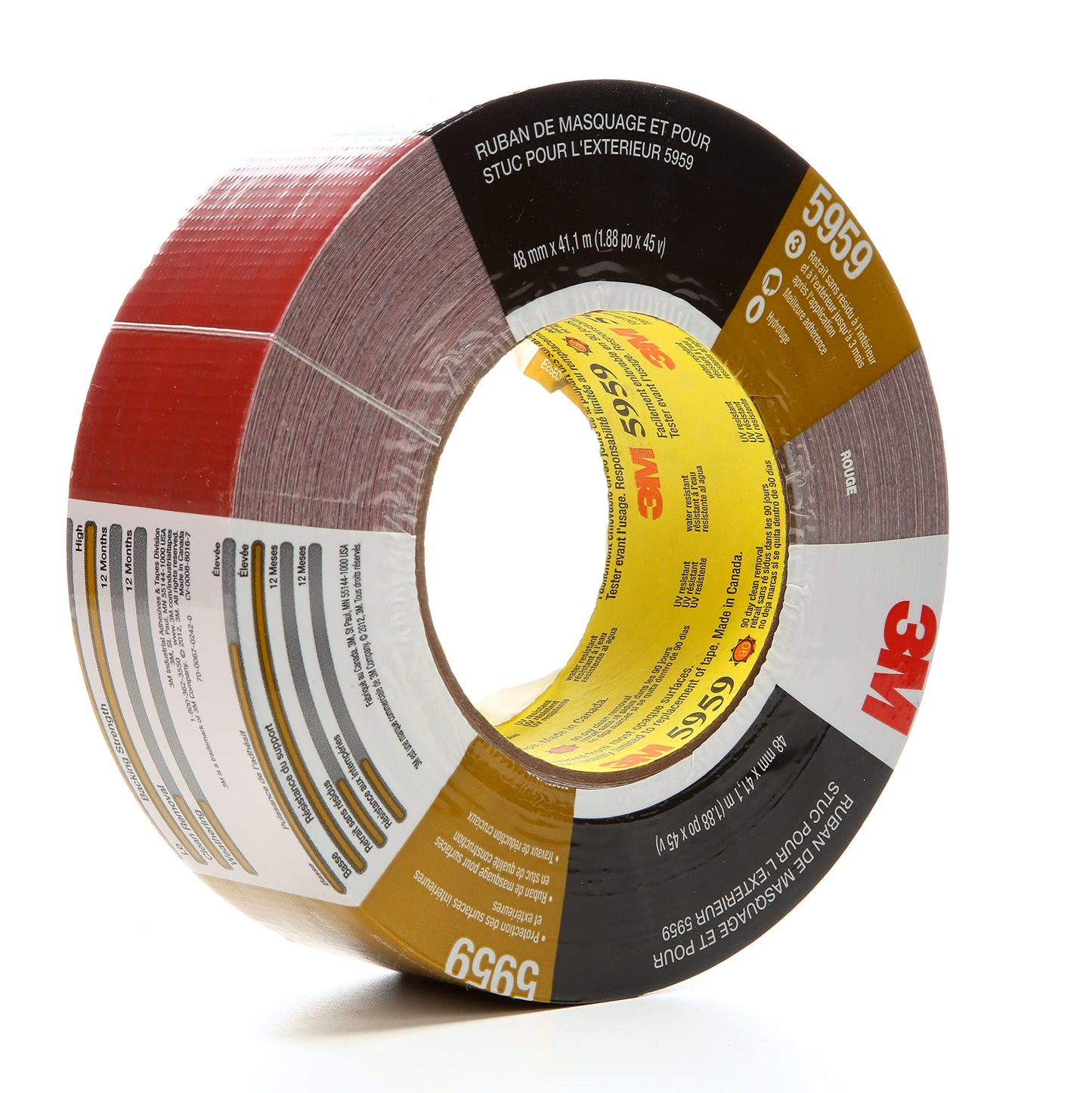 3M (5959) Outdoor Masking and Stucco Tape 5959 Red, 48 mm x 41.1 m 12.0 mil, 12 per case, Conveniently Packaged [You are Purchasing the Min Order Quantity which is 12 Rolls]