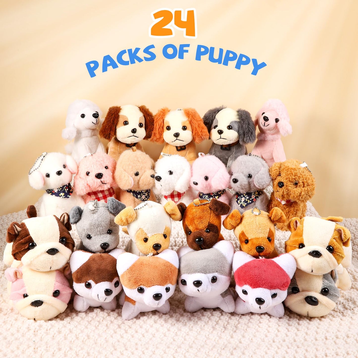 Niceup 24PCS Adopt Puppy Party Favors Bulk Mini Dog Paw Stuffed Animals Adoption Class Pet Puppy Toys Doll for Party Bag Christmas Valentine's Day Goodie Bag Stuffer Gift Fillers