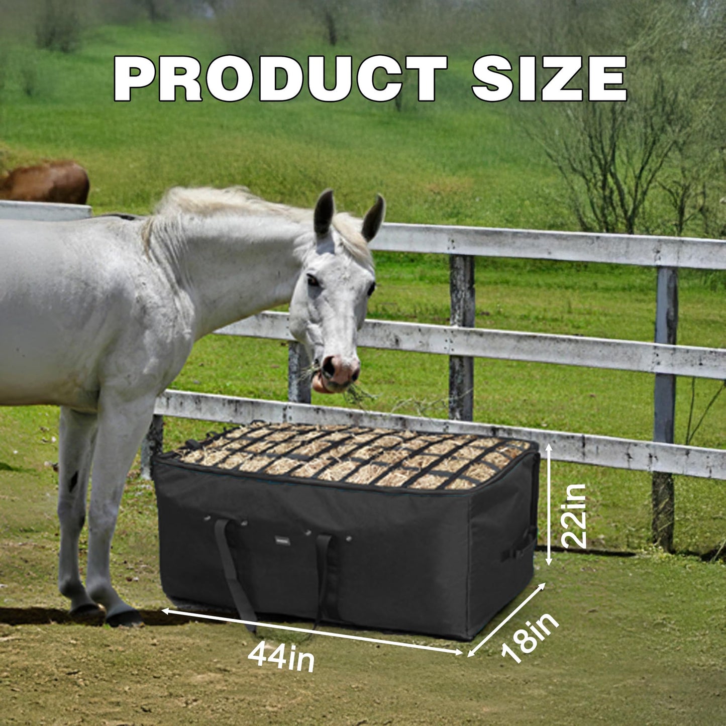 YUNPHDA Hay Bale Bag, 44x18x22inch Extra Large Hay Bag with Top Slow Feed Design for Horses Goats Sheep Donkey,Premium Oxford Heavy Duty Hay Bale Storage Bag for Barn Stable (Black)