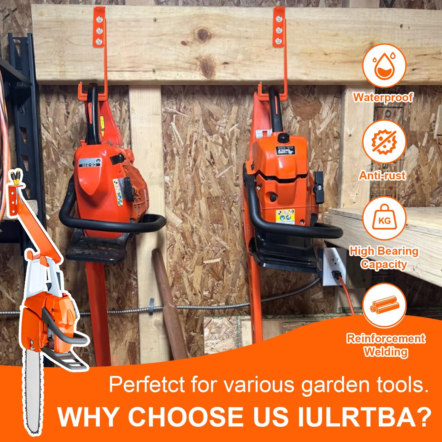 3-in-1 Chainsaw Holder 10in - Heavy Duty Chainsaw Wall Mount, 10 Gauge Steel Chain Saw Hanger for Garage Organization, Hefty Rack Storage Organizer for Chainsaw Accessories and Tools, 180 Lbs Capacity