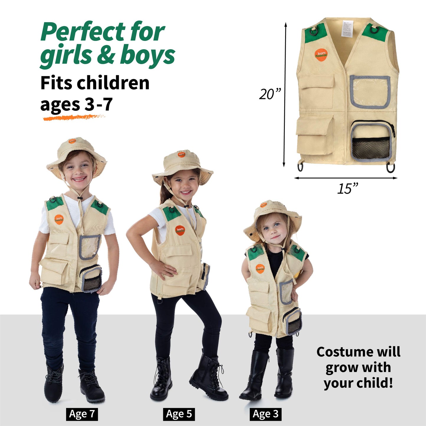 Born Toys Outdoor Explorer Kit for Kids & Dress Up & Pretend Play Costume for Ages 3-7 - Outdoor Explorer Set Scavenger Hunt
