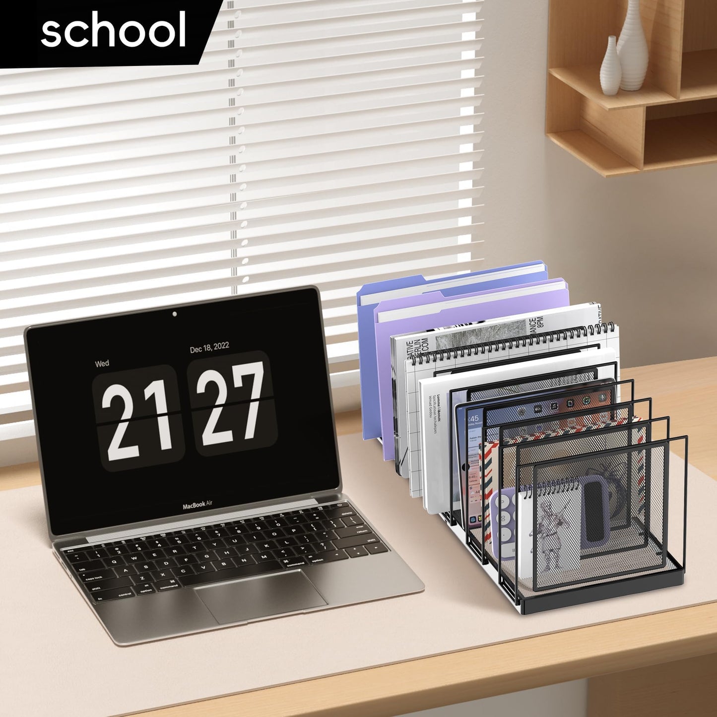 JMHUD 9-Section Desk File Organizer, Vertical File Holder, Mesh Desktop File Folder Metal File Binder Organizer Stand for Office Home Classroom, Black