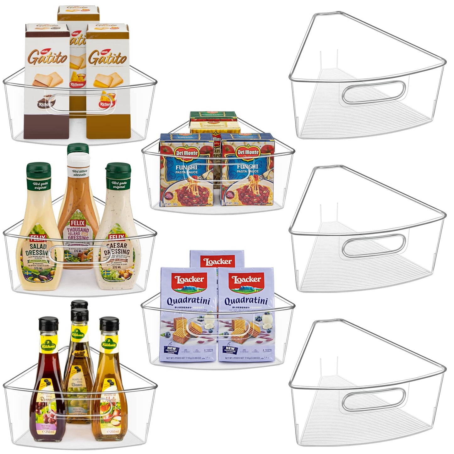 JEISSLIA Lazy Susan Cabinet Organizer Bins for 26"/ 28"/ 32" Diameter Corner Lazy Susan, Plastic Cabinet Storage Bin, 1/8 Wedge-Food Safe, BPA Free, with Non-Slip Pads (for 26" Diameter, 8 Pack)