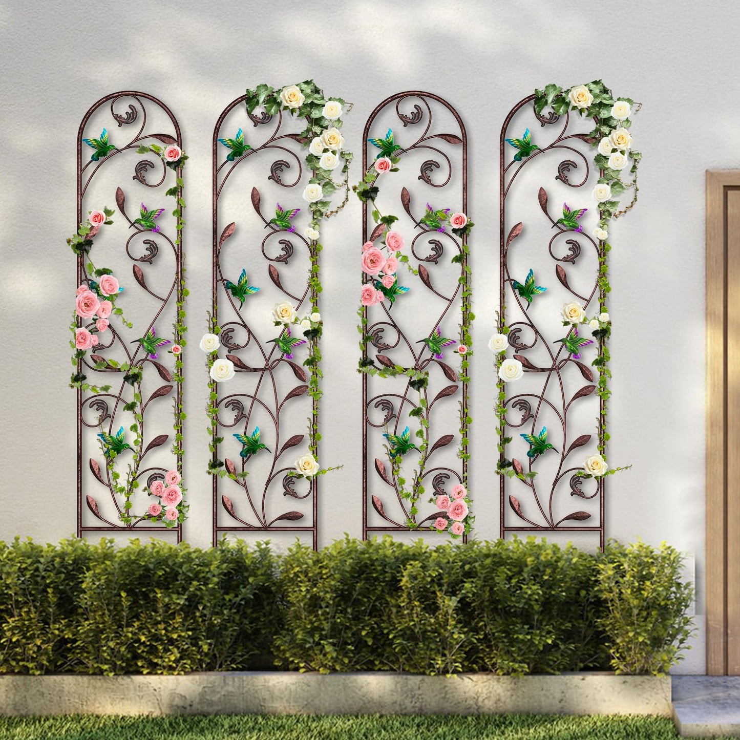 aboxoo Set of 4 Packs Hummingbird Metal Garden Trellis for Climbing Plants,Outdoor Decorative Flowers Arch Fence Trellis for Outdoor Patio,Garden,Lawn,Yard,Backyard,Wall Brackets,60'' H x 11'' W