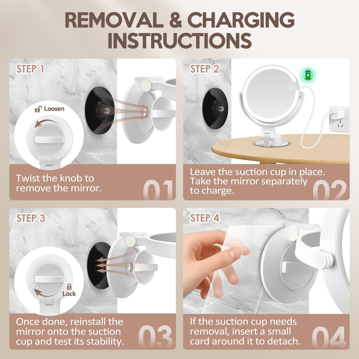 MOMOKUBA Magnifying Mirror with Light 30X, LED Bathroom Mirror with 3 Lighting Modes, 2-Sided 30x/1x Rotation Wall Mounted Makeup Mirrors, Rechargeable Mirrors with Lights and Suction Cup for Bathroom