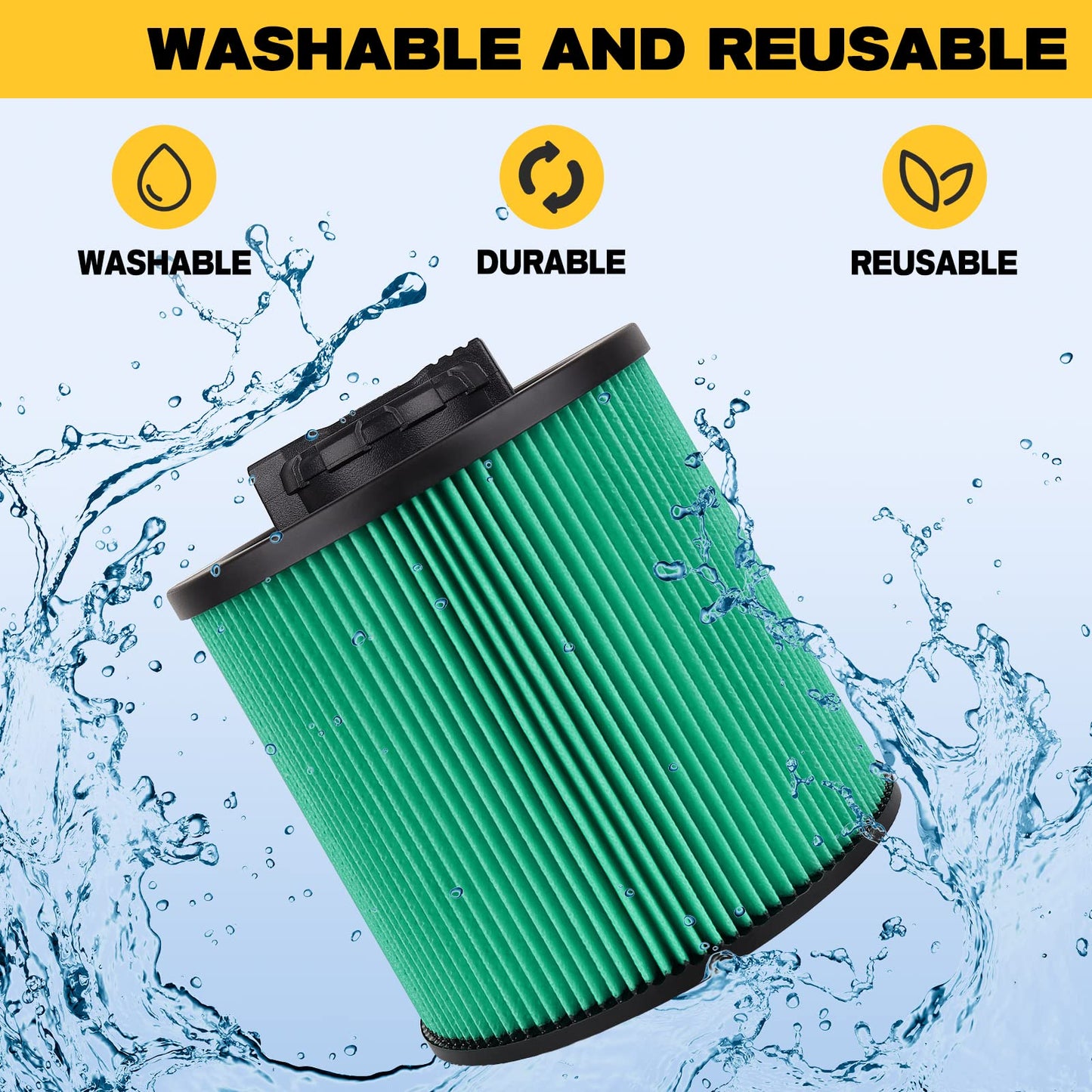 DXVC6914 Vacuum Filter for Dewalt 6-16 Gallon Wet/Dry Vacuum Cleaners - HEPA Cartridge Filter Replacement for DXV06P DXV09P DXV09PA DXV10P DXV10PL DXV10S DXV10SA DXV10SB DXV12P DXV14P DXV16P(2Pack）