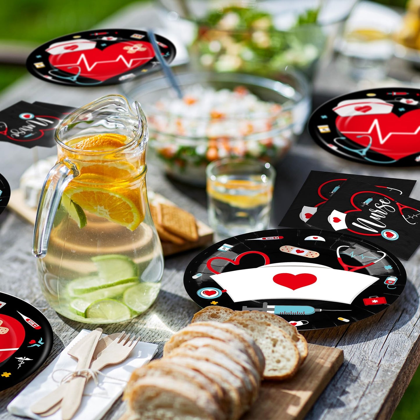 200 Pcs Graduation Nurse Party Decorations Doctor Nurse Week Party Plates Include 9 Inch 7 Inch Paper Disposable Plates Lunch Napkin Medical Birthday Party Tableware Set for Nursing School(Black)