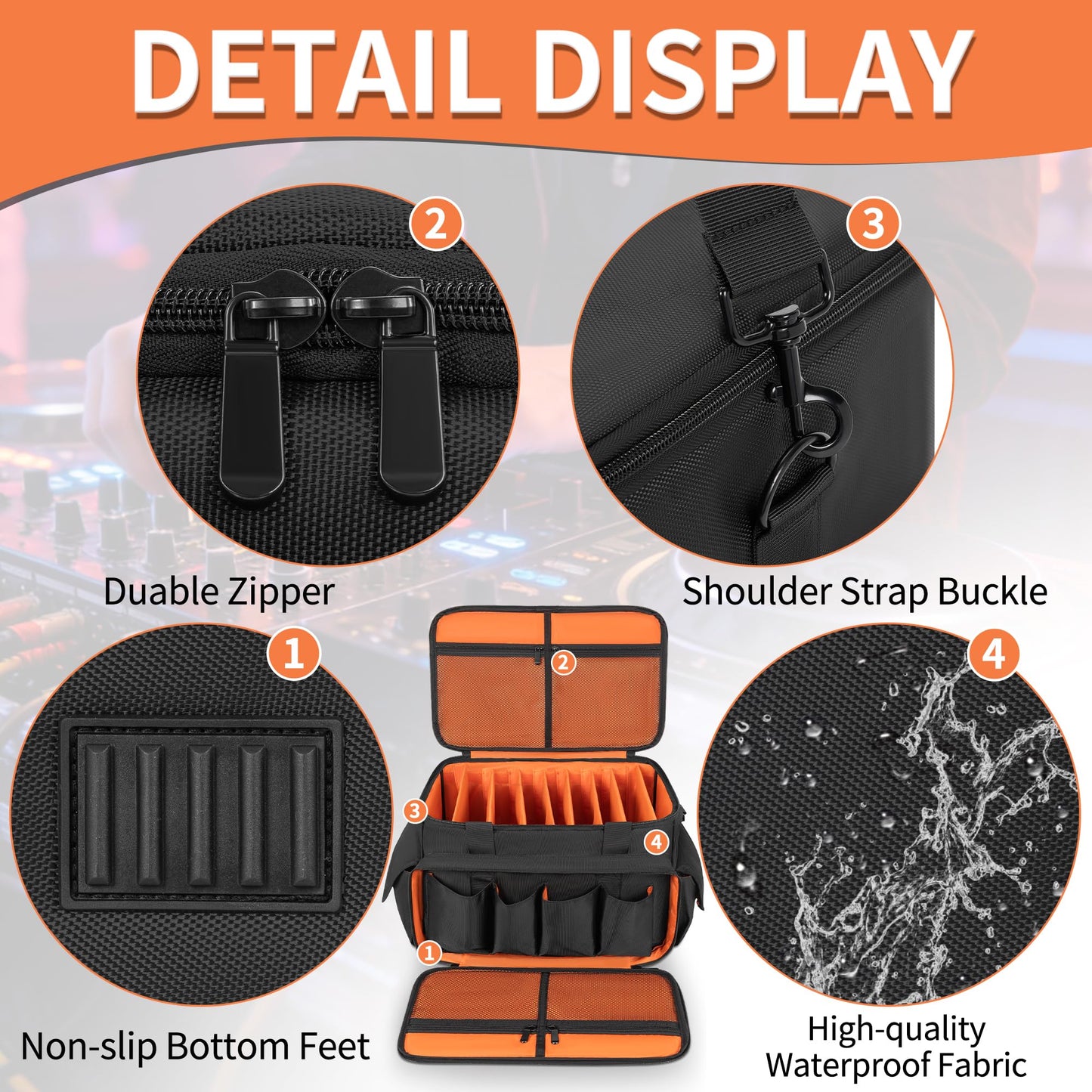 Cushioned-Bottom Cable case with Removable dividers, Featuring Multiple Pockets for Audio Equipment, DJ Gear, and Musician Accessories. (Orange, L-51x30x30CM)