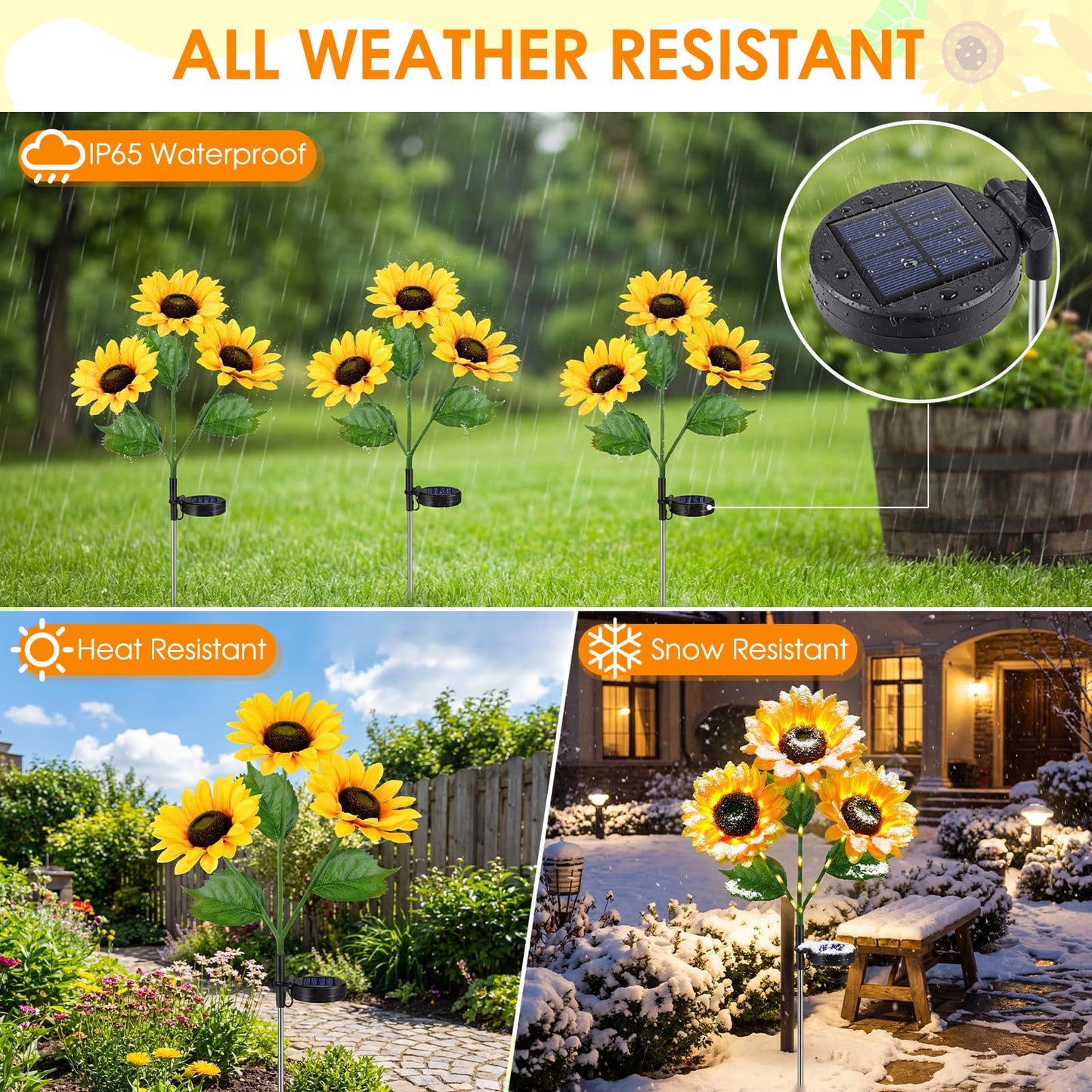 Solar Sunflowers Outdoor Waterproof, 3 Pack Solar Flowers Stake Lights with 9 Big Realistic LED Sunflowers for Yard, Garden, Cemetery Grave, Lawn, Flower Pot, Fall Outside Decorations (Sunflowers)