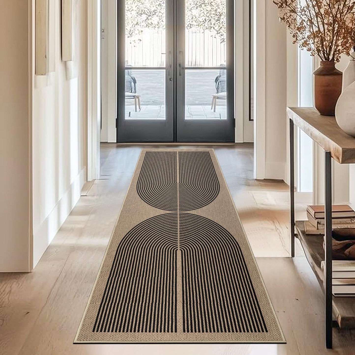 Capslpad Easy Jute Runner Rug 2x6,Non-Slip Carpet Runner,Washable Modern Floor Mat,Boho Runner Rugs for Entrance Hallway Kitchen Laundry Office Dining Room Garage Stair Balcony Patio,Nature&Black