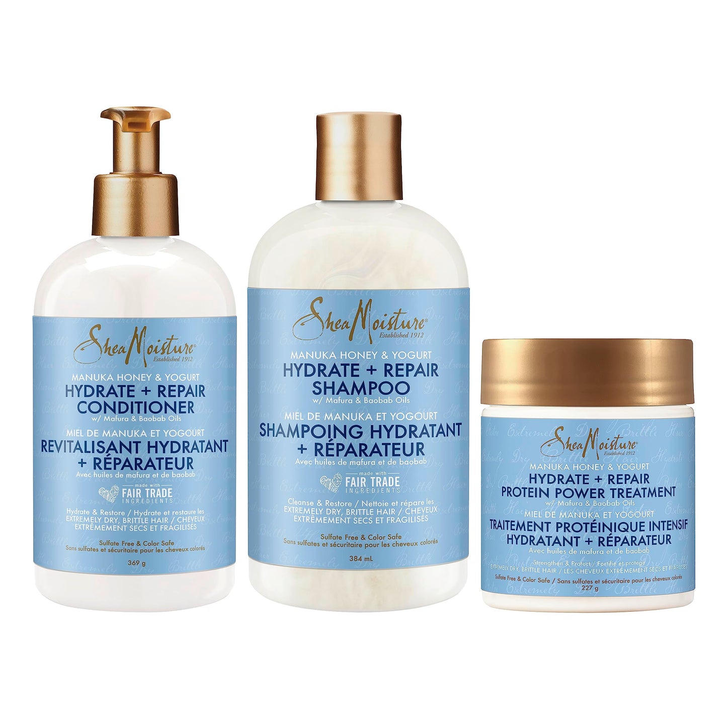SheaMoisture Manuka Honey & Yogurt Shampoo, Conditioner & Protein Power Treatment For Dry, Damaged Hair Formulated Without Sulfates, Silicones, Parabens, Phthalates, Mineral Oil or Petrolatum 3 Pack