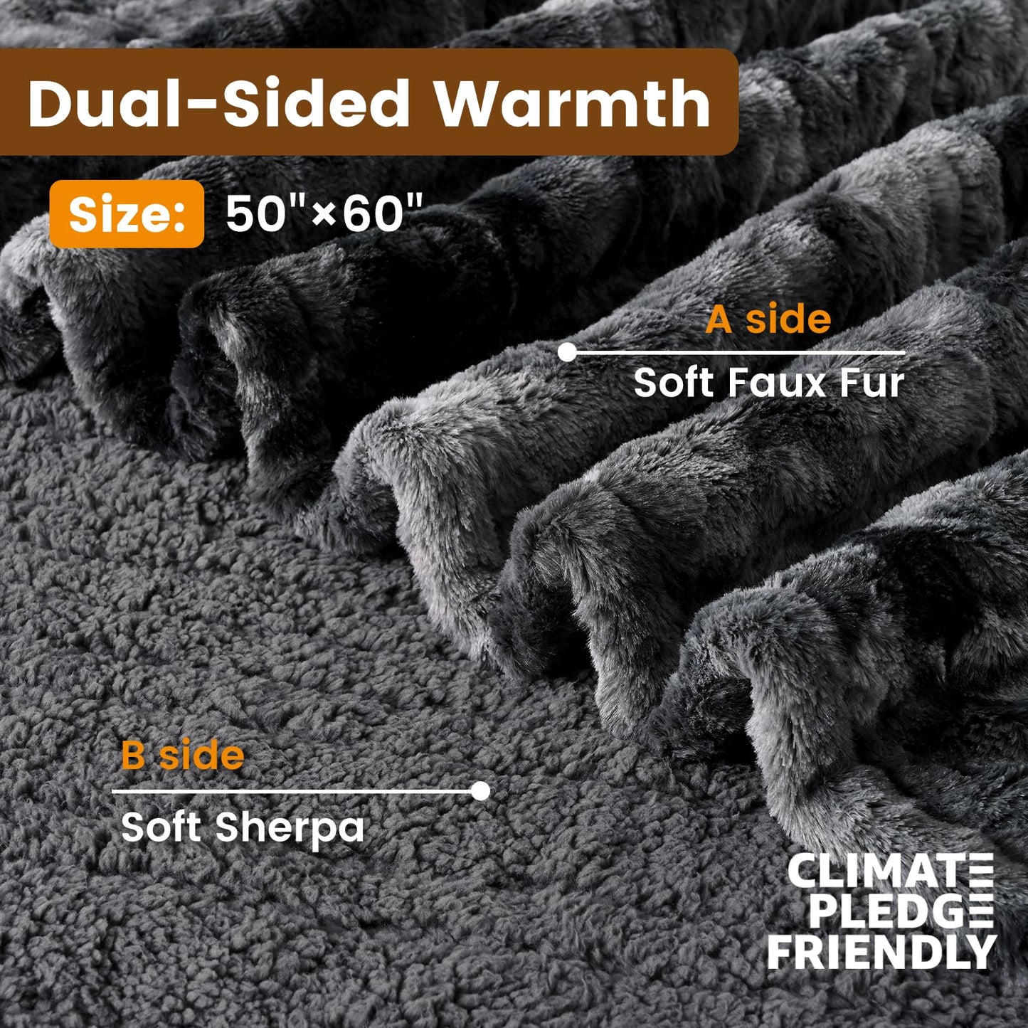 Bearhug Electric Heated Throw Blanket 50" x 60", Reversible Faux Fur & Sherpa, 5-Year Warranty, 6 Heating Levels & 4H Auto Off, Over-Heat Protect, ETL Certification