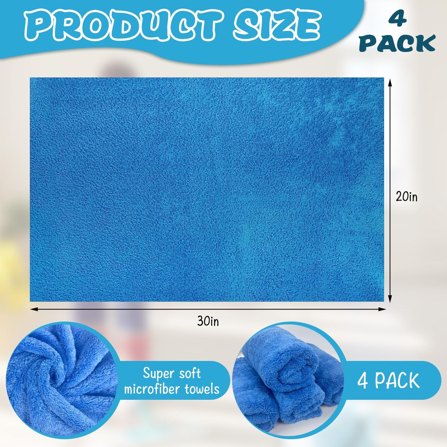 CODOHI 4 Pcs Extra Large Microfiber Cleaning Cloth, 30"x20" Washable Reusable Floor Cloth for Squeegee Mop House Floor Kitchen Car Window Highly Absorbent, Lint and Streak Free
