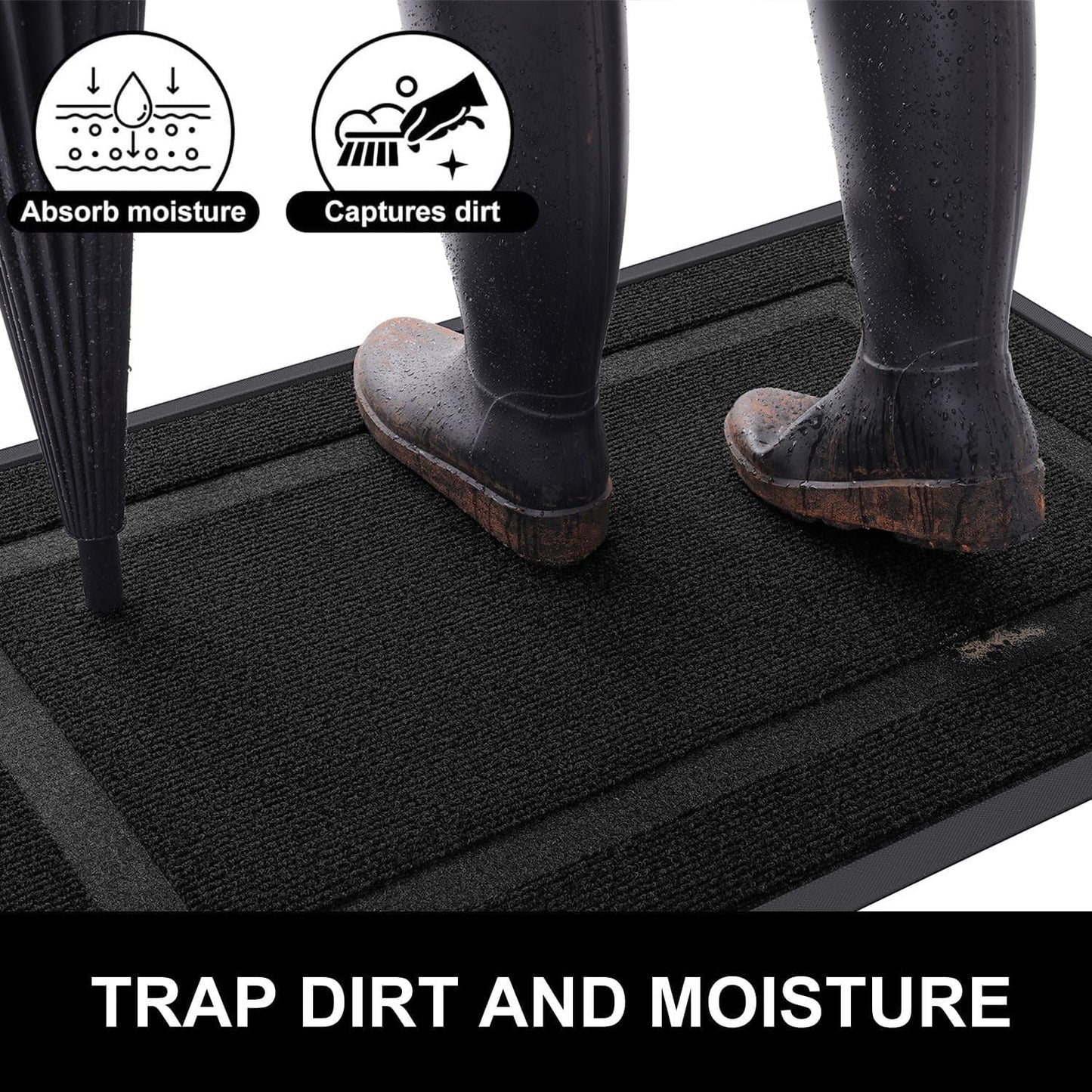 Arotive Front Door Mat Outdoor Indoor Entrance, Non Slip Heavy Duty Sturdy Natural Rubber Mat, Durable & Fade Resistant, Easy Clean Low Profile Welcome Mat for Entryway and Patio, 36 x 24, Black