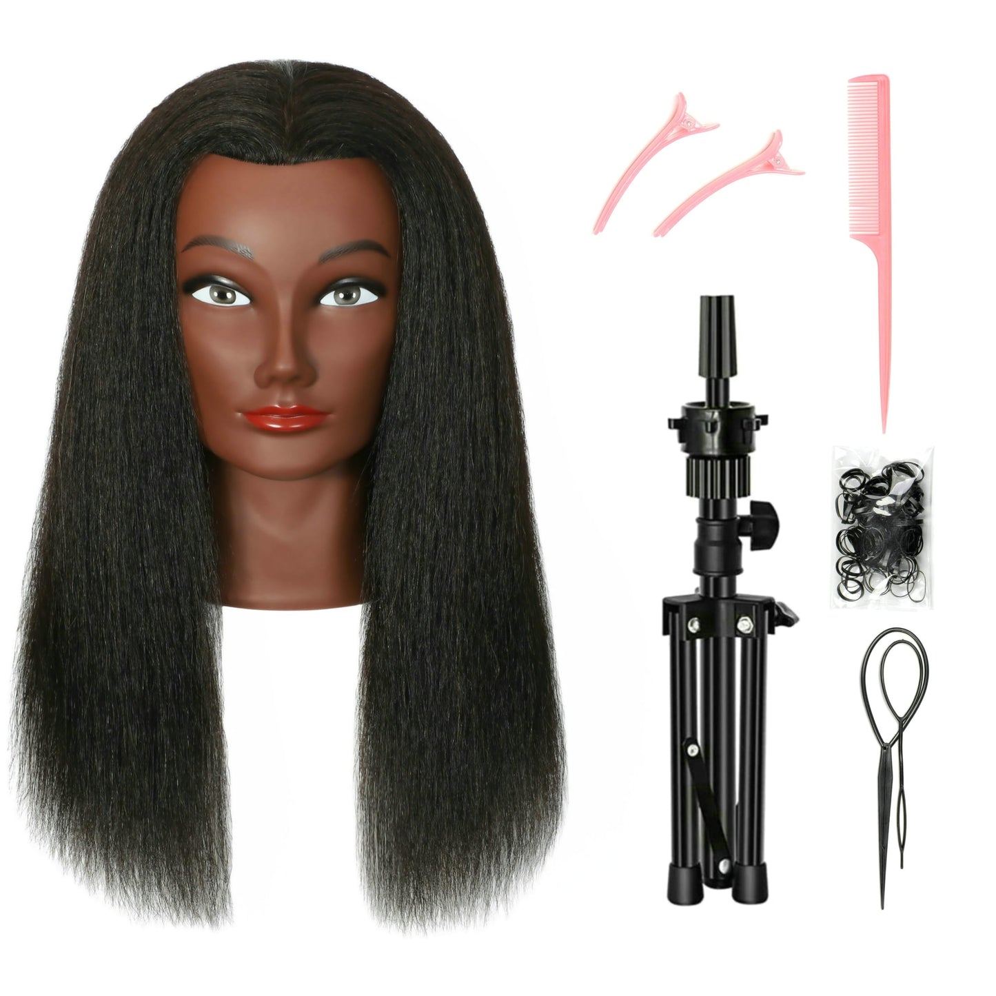 FUTAI Real 100% Human Hair Mannequin Head with Tripod Stand for Hairdresser Practice Manikin Cosmetology Doll Training Head Braiding Styling Curling Cutting Updos Display