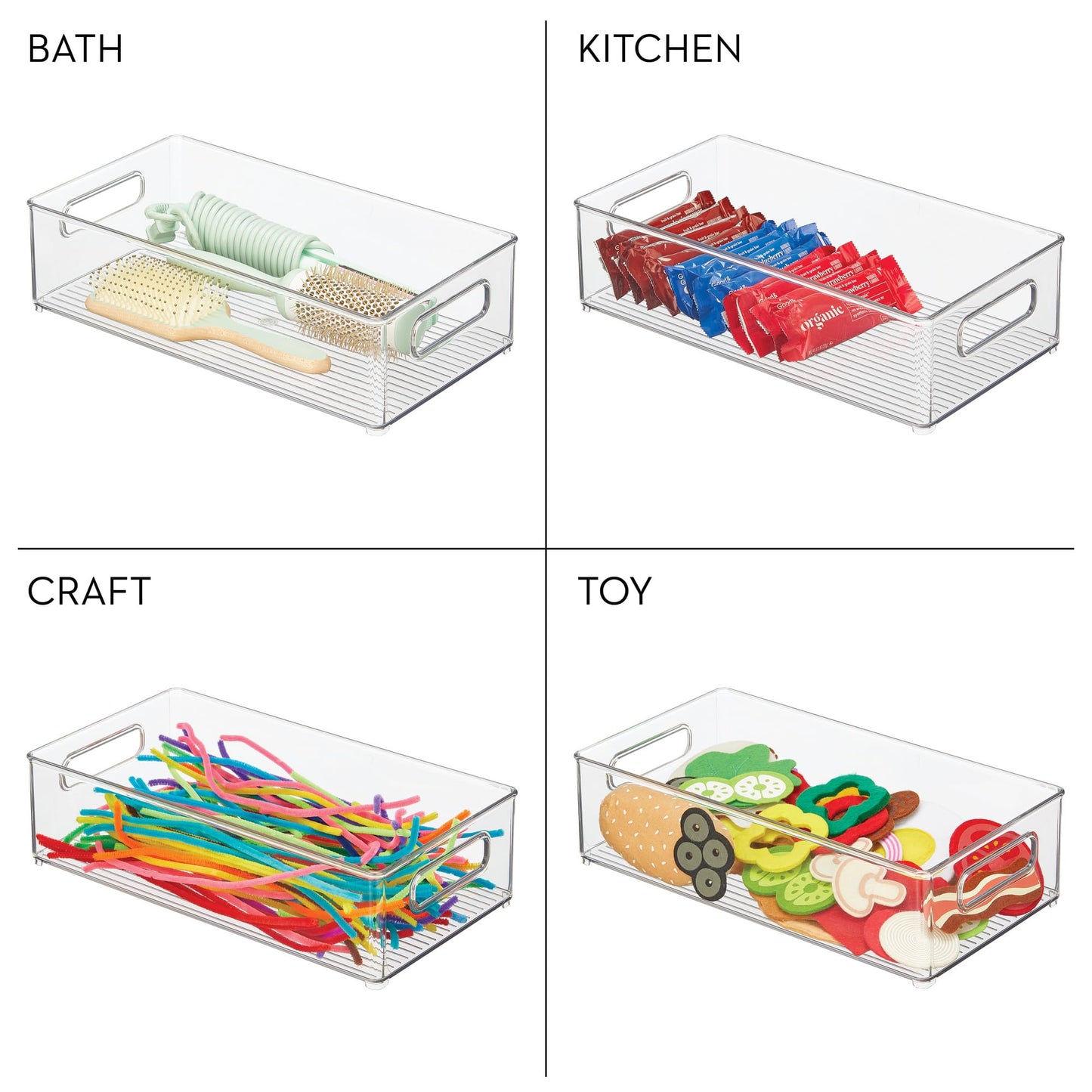 iDesign Plastic Refrigerator and Freezer Storage Bin with Lid, BPA- Free Organizer for Kitchen, Garage, Basement, 8" x 4" x 14.5", Set of 3, Clear