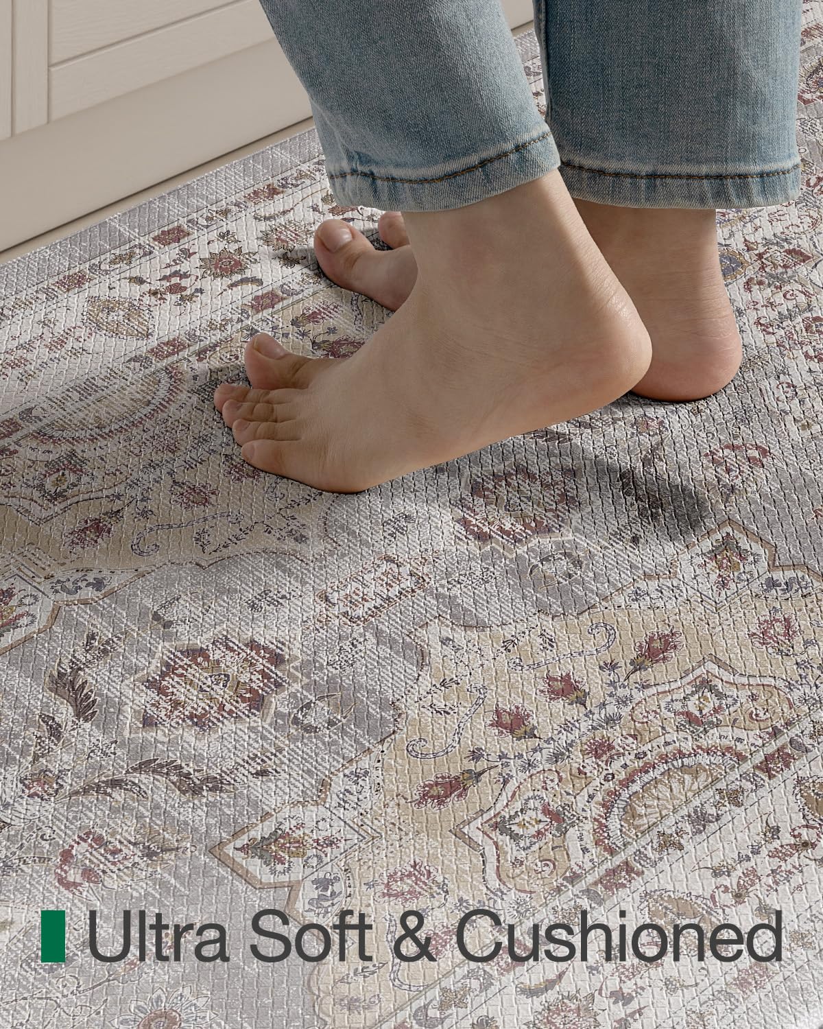 LUMI Kitchen Mat Anti Fatigue Cushioned, Memory Foam Padded Standing Rug Washable, Non Slip Comfort Floor Runner for Home, Sink, Laundry, Office, 24" x 59", Grey