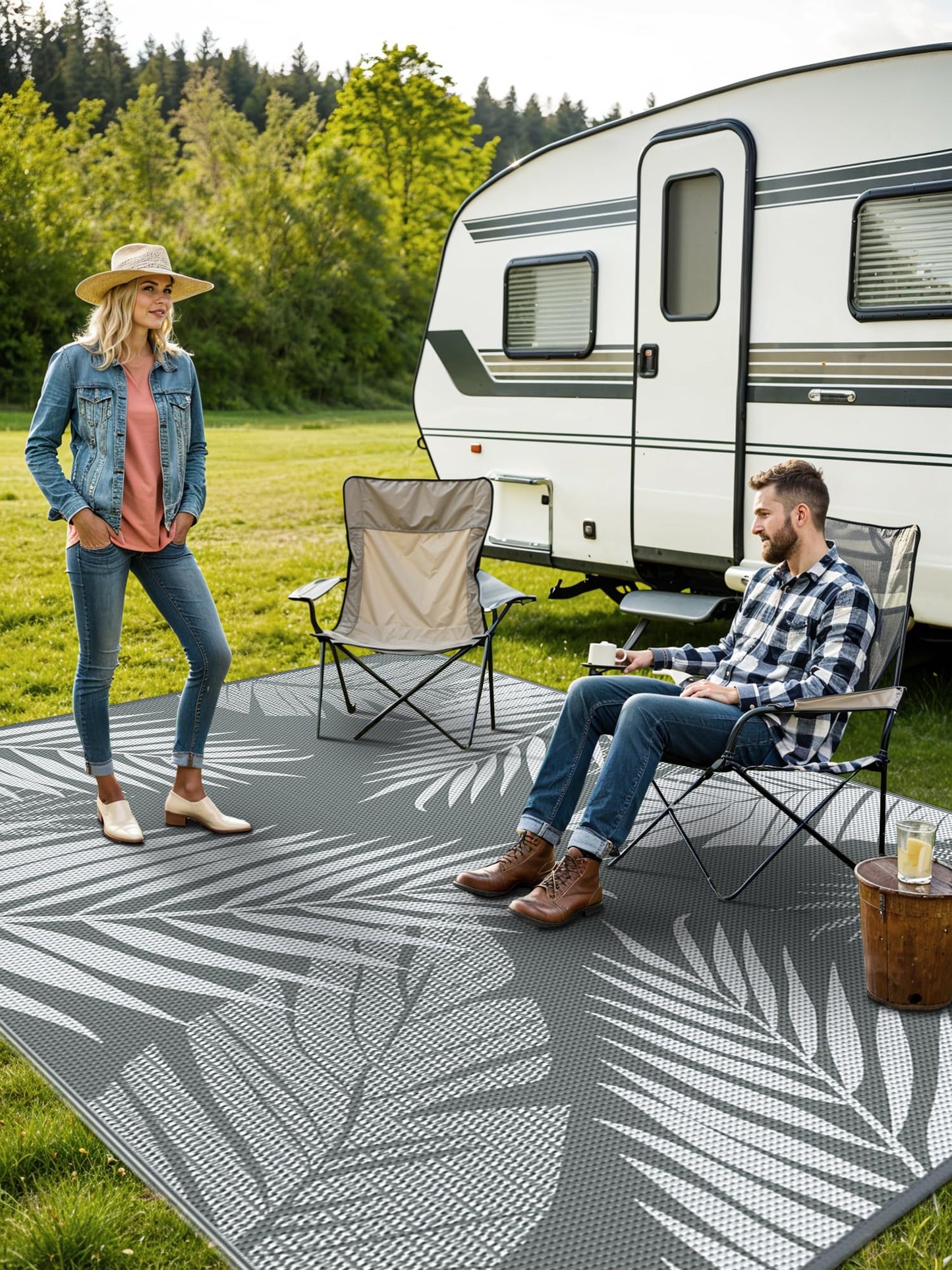GENIMO Outdoor Rug Waterproof for Patios Clearance, Reversible Outdoor Plastic Straw Camping Rug Carpet, Large Area Rugs Mats for RV, Camper, Deck, Balcony, Porch, Backyard, Beach, Picnic. Leaf