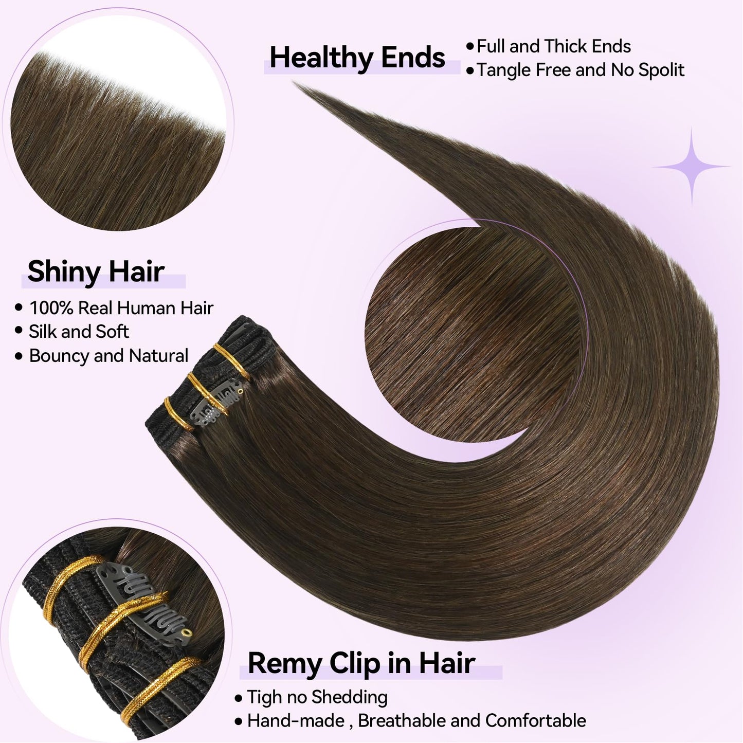 WindTouch Clip in hair Extensions for Women Real Human Hair, Medium Brown Hair Extensions 18 Inch 70g #4, Brown Remy Human Hair Extensions Clip ins for Women, Soft Natural Straight