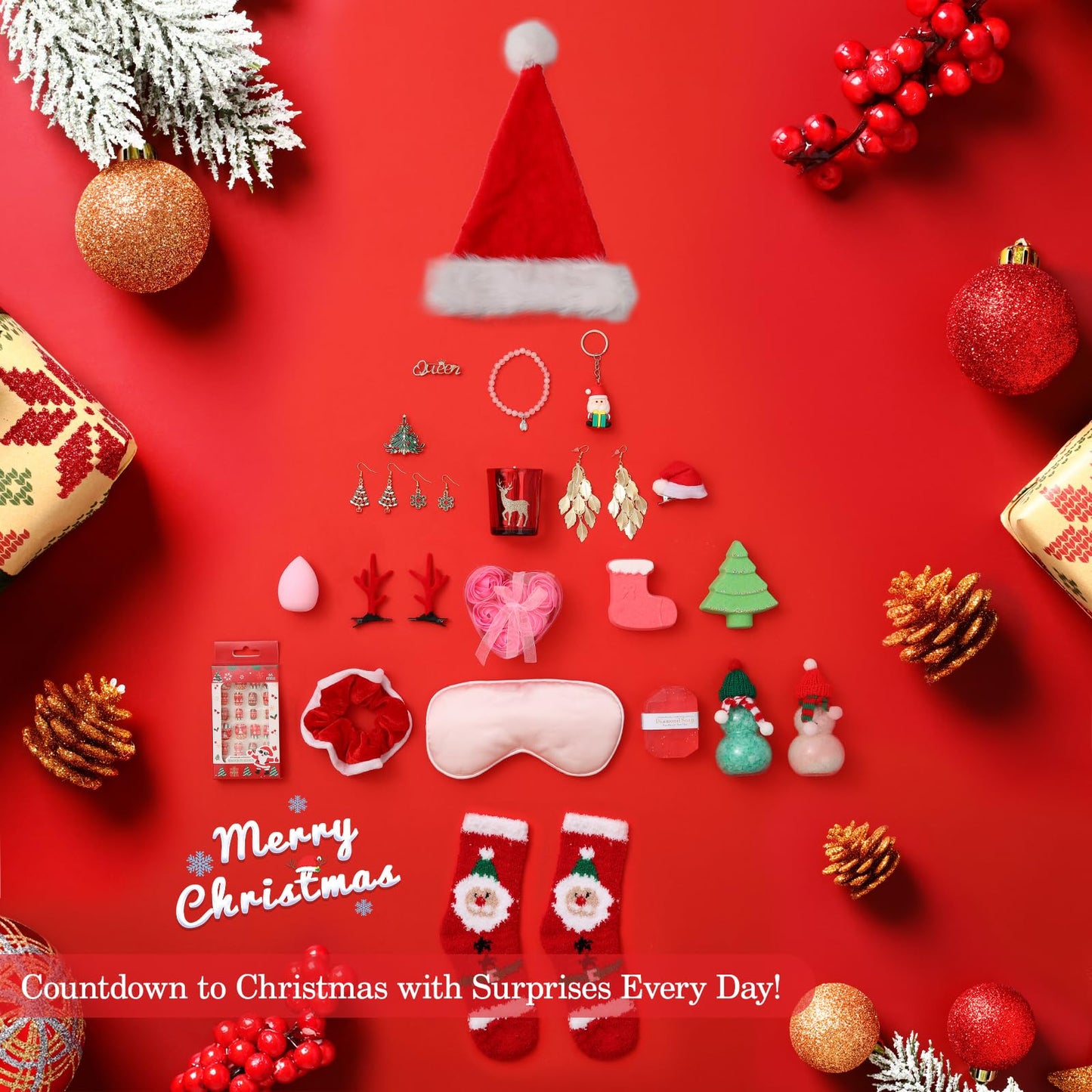 Christmas Advent Calendar 2024 For Adult Women, Christmas 24 Pieces Beauty Fashion and Jewelry Bath Sets Countdown Gifts, Christmas Surprise Gift Baskets for Women, Mom, Wife, Sister, Colleague, Adult