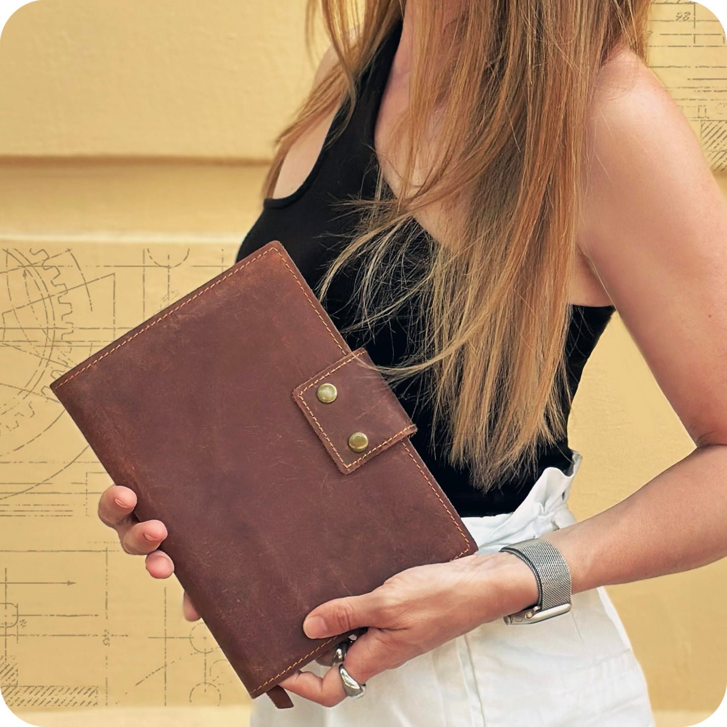 Albero Genuine Leather Refillable Journal for Men & Women - 5x8 Vintage Brown Handmade Leather Cover, 200+200 Lined & Unlined Pages (100gsm) - A5 Notebook Travel, Engineering, Executive & Writers Use