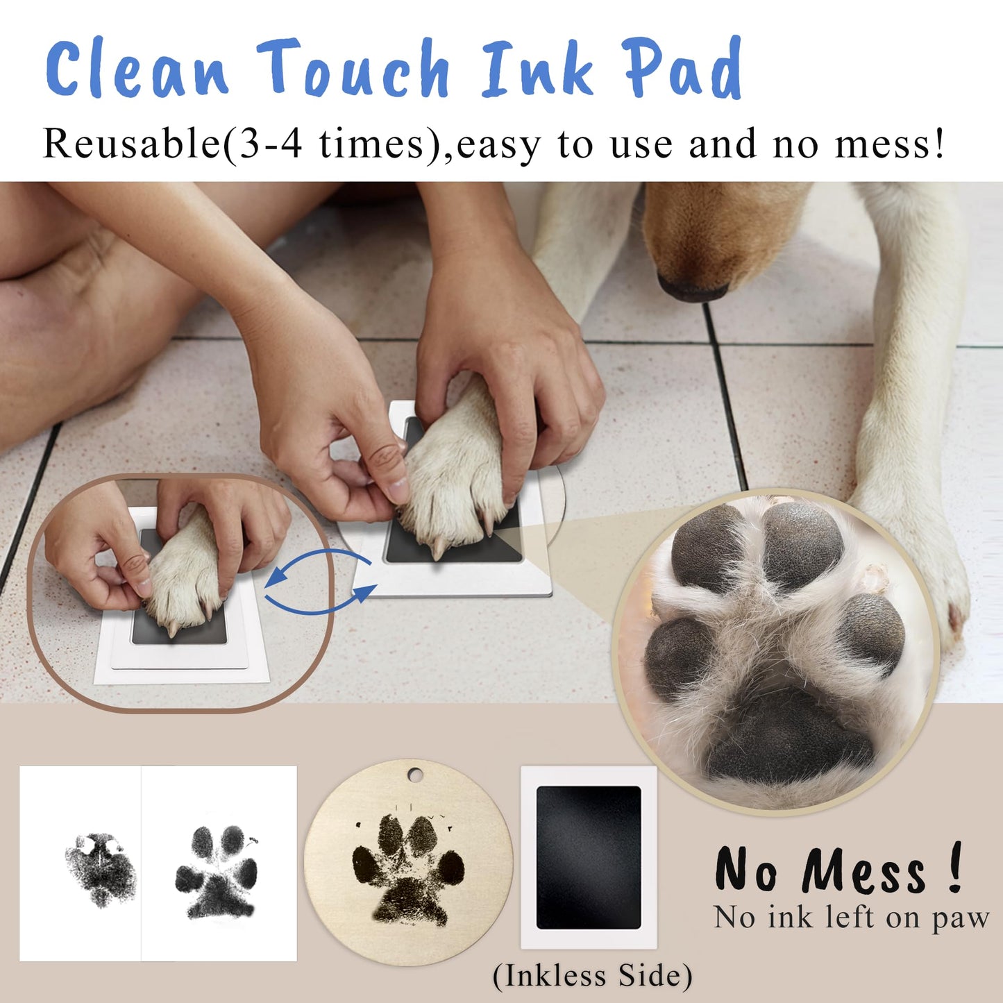 Skittypurr Clay & Ink Paw Print Kit,Make 3 Pawprint Ornaments(2 Clay&1 Ink),Dog Cat Paw/Nose Print Keepsake,Clean Touch Ink Pad & Soft Clay, Inkless Pet Paw Print Impression Kit,Pet Christmas Ornament