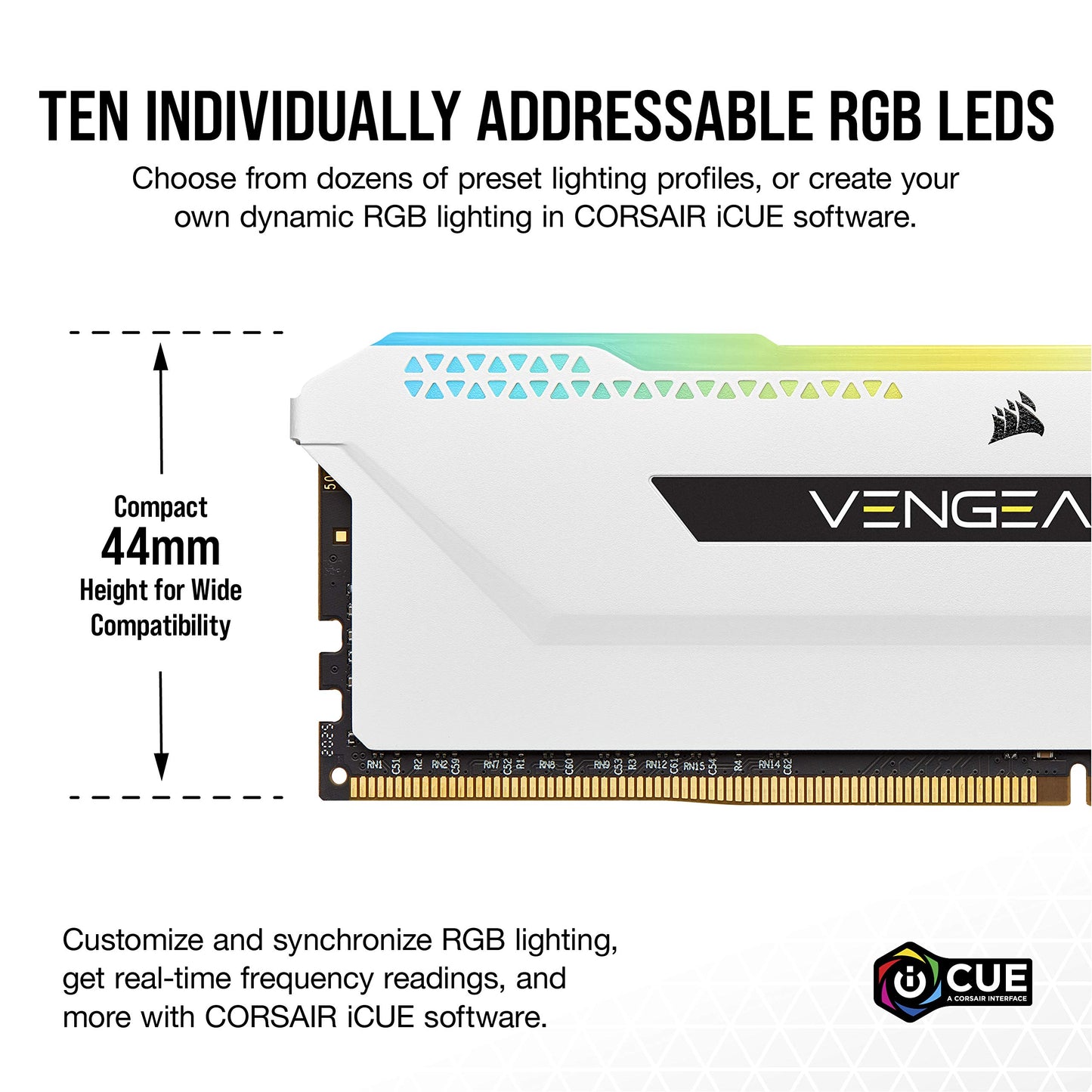 Corsair Vengeance RGB Pro SL 16GB (2x8GB) DDR4 3200 (PC4-25600) C16 1.35V Desktop Memory - White
