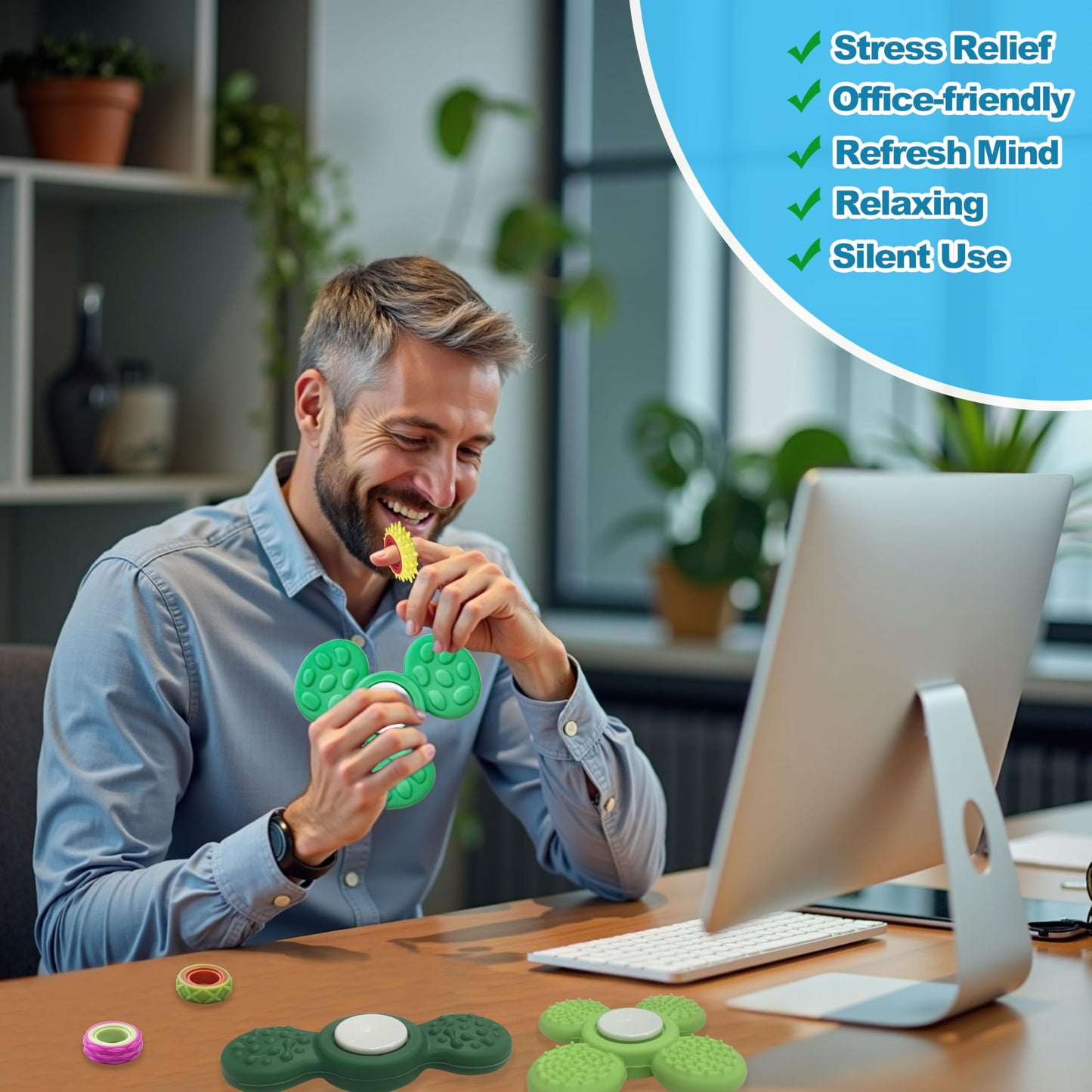 LIHBCAIYI Fidget Toys 16Pcs Sensory Worry Stone Kits Fidget Spinner Rings for Kids Adults Anxiety Stress Relief Autism ADHD Calm Down Toys Quiet Fidgets for Classroom Prizes