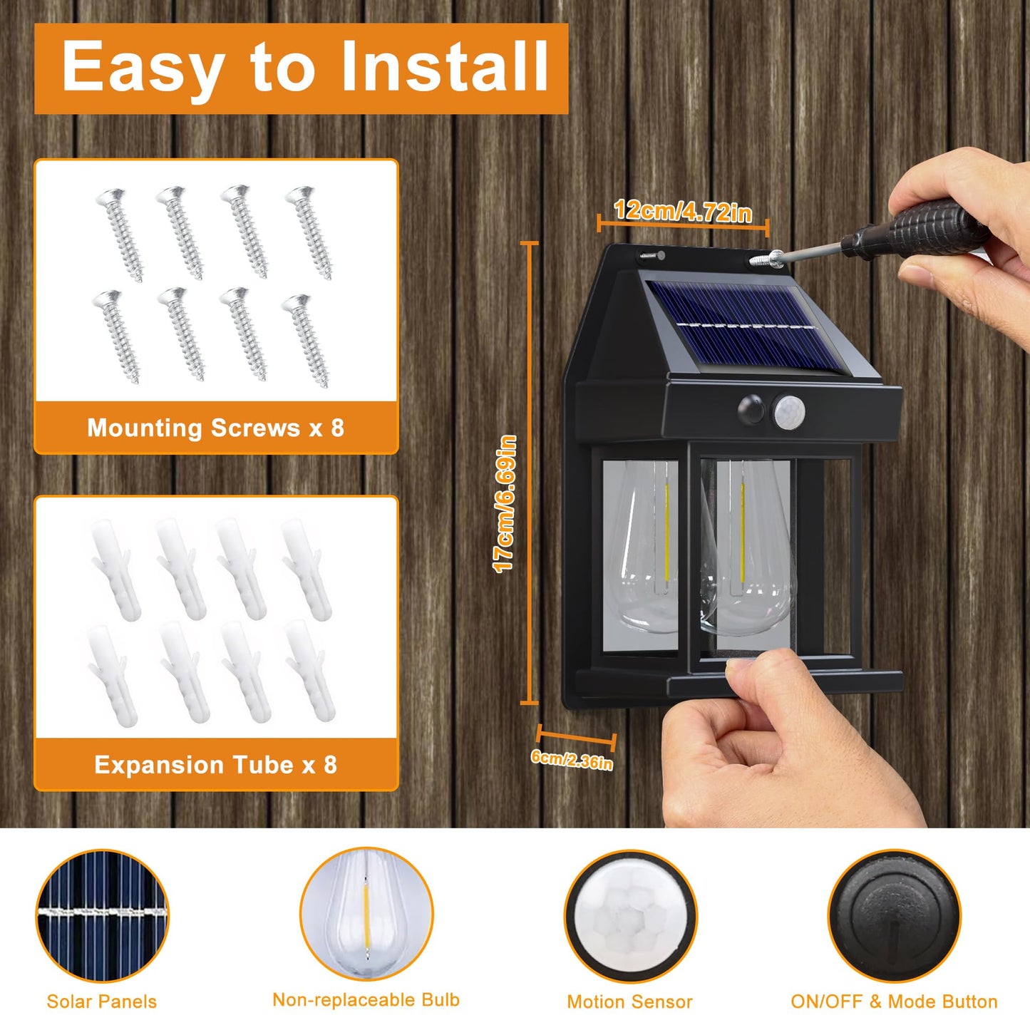 Jyoiat Outdoor Solar Wall Lights - 4 Pack Porch Wall Square Lights with 3 Modes & Motion Sensor Front Fence Lantern Lights for Outside,Backyard,Garage Decorative (4)