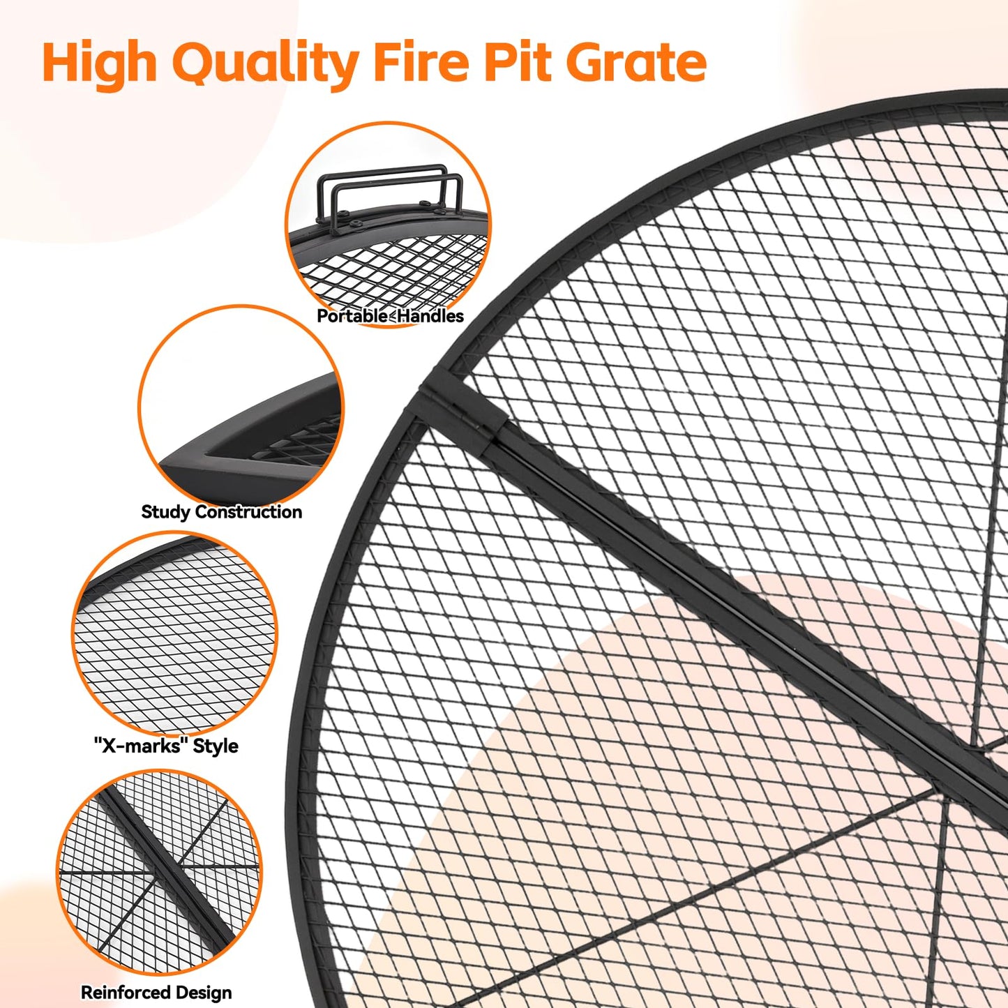 METORICO X-Marks Fire Pit Cooking Grill Grate with Support X Wire - Heavy Duty Folding Round Campfire Grill Grid - Portable Camping Cookware for Outside Party Gathering - 30 inch