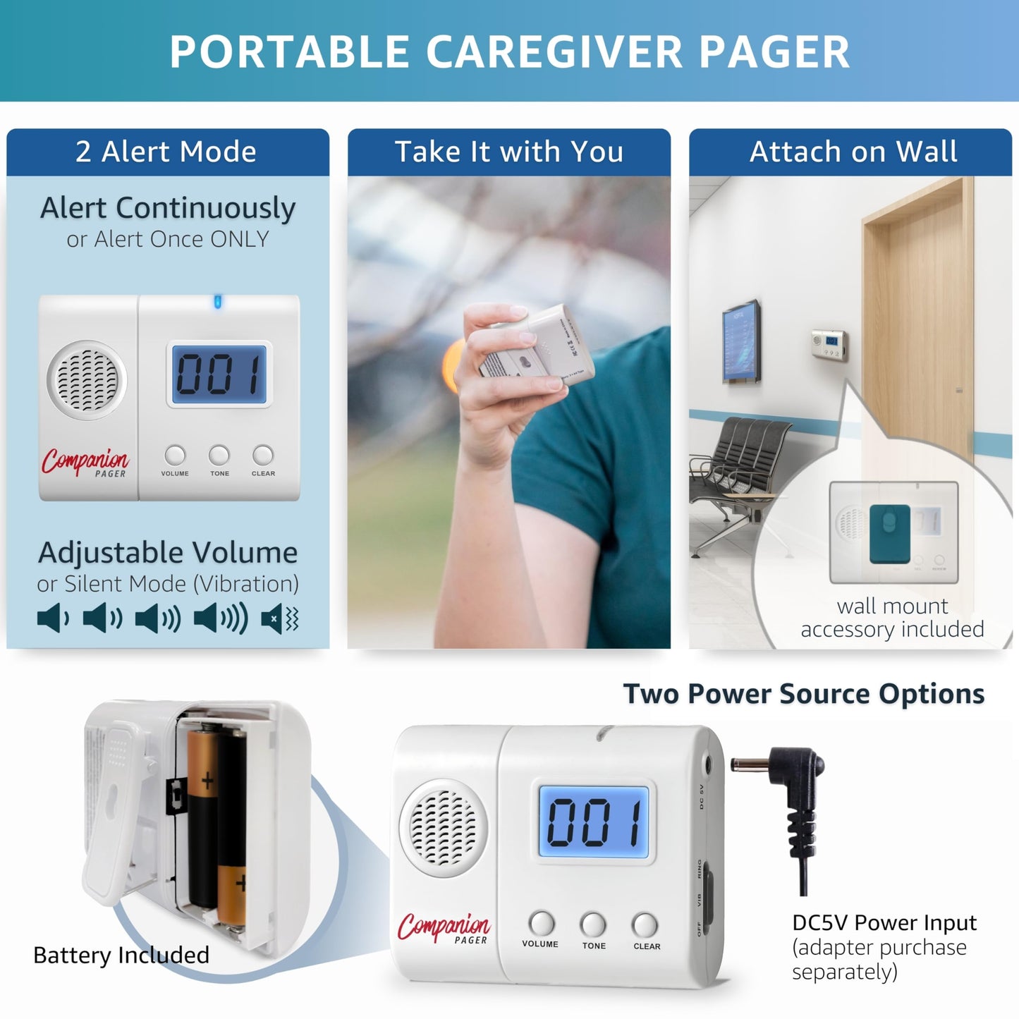 SYNLETT Nurse Caregiver LCD Pager, Stand Alone Companion LCD Pager Accessory ONLY - NOT Compatible to CMU