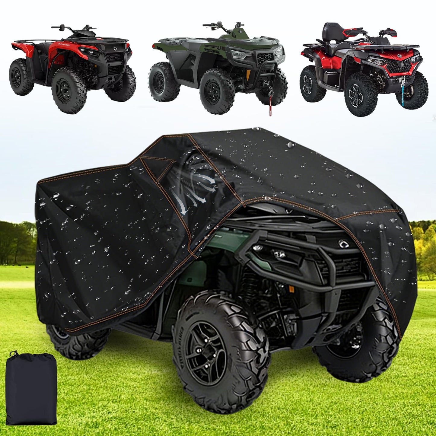 QYMOTO ATV Cover 4 Wheeler Cover Waterproof 420D,Large Quad Cover ATV Covers XXL 2 UP Durable Thick Outdoor Protection for Polaris Sportsman,Can am Outlander,Arctic Cat,CFMOTO Cforce 600 1000,Yamaha