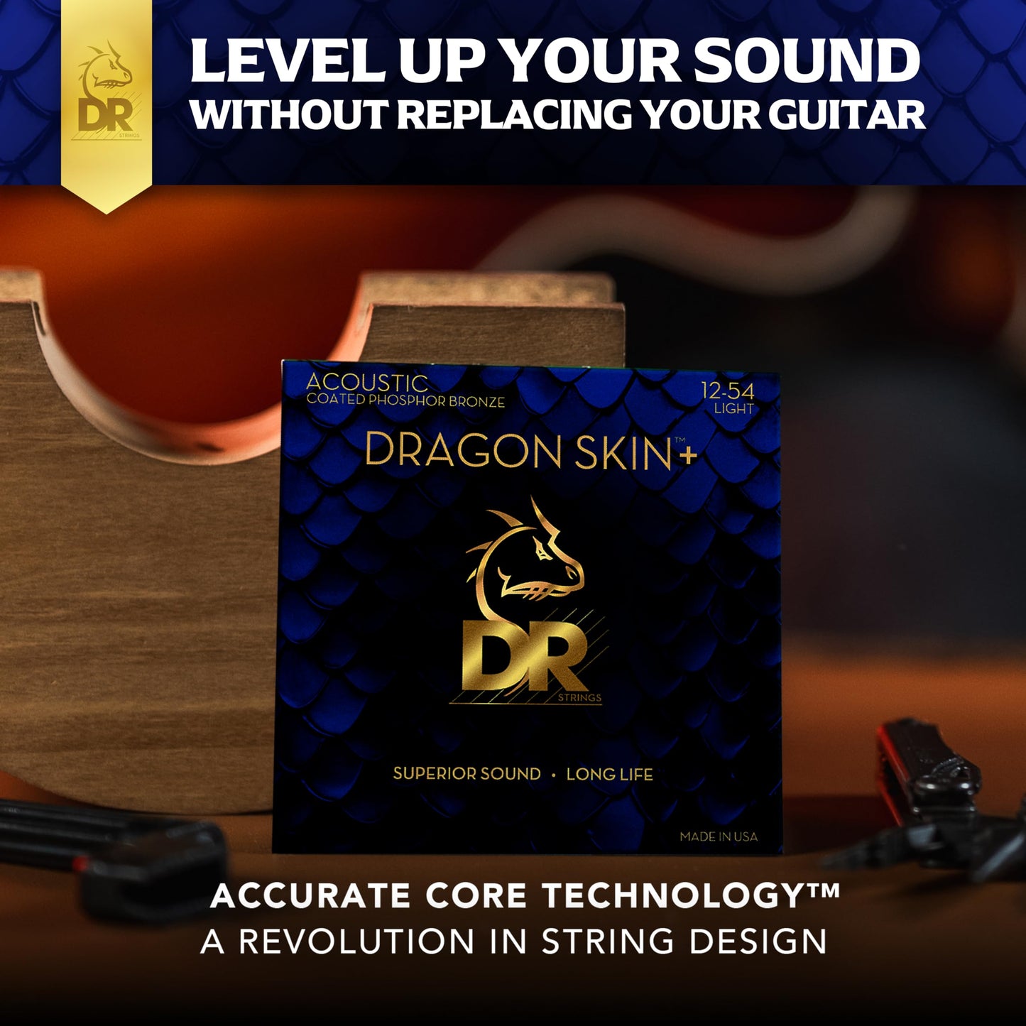 DRAGON SKIN+ - Coated Phosphor Bronze Acoustic Guitar Strings – DAP-12 – Superior Sound with Comfortable Feel & Long Life: Light 12-54