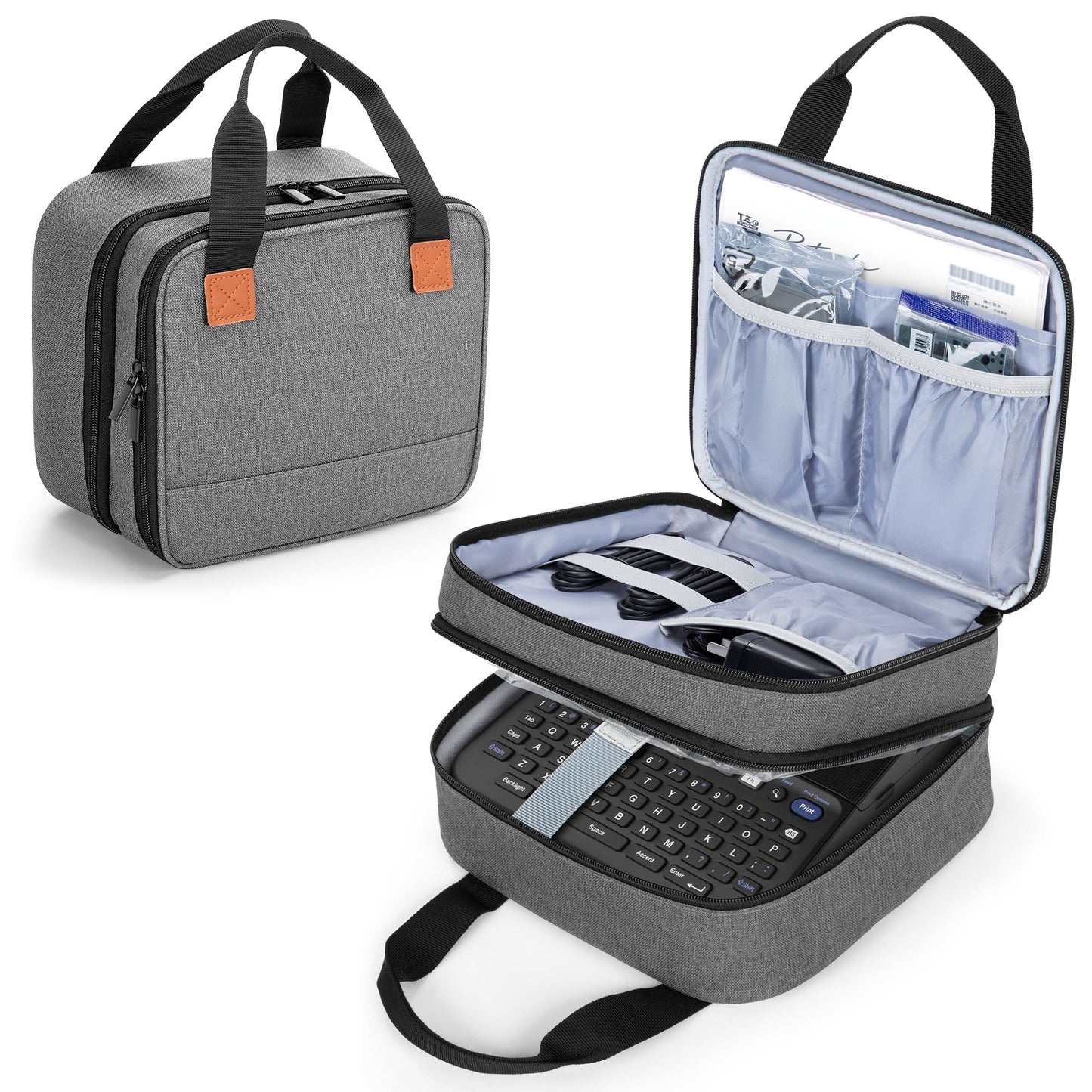 Luxja Label Maker Carrying Case Compatible with Brother P-Touch PT-D610BT / PT-D410 / PT-D460BT, Storage Bag for Brother Label Printer with Multiple Pockets, Gray