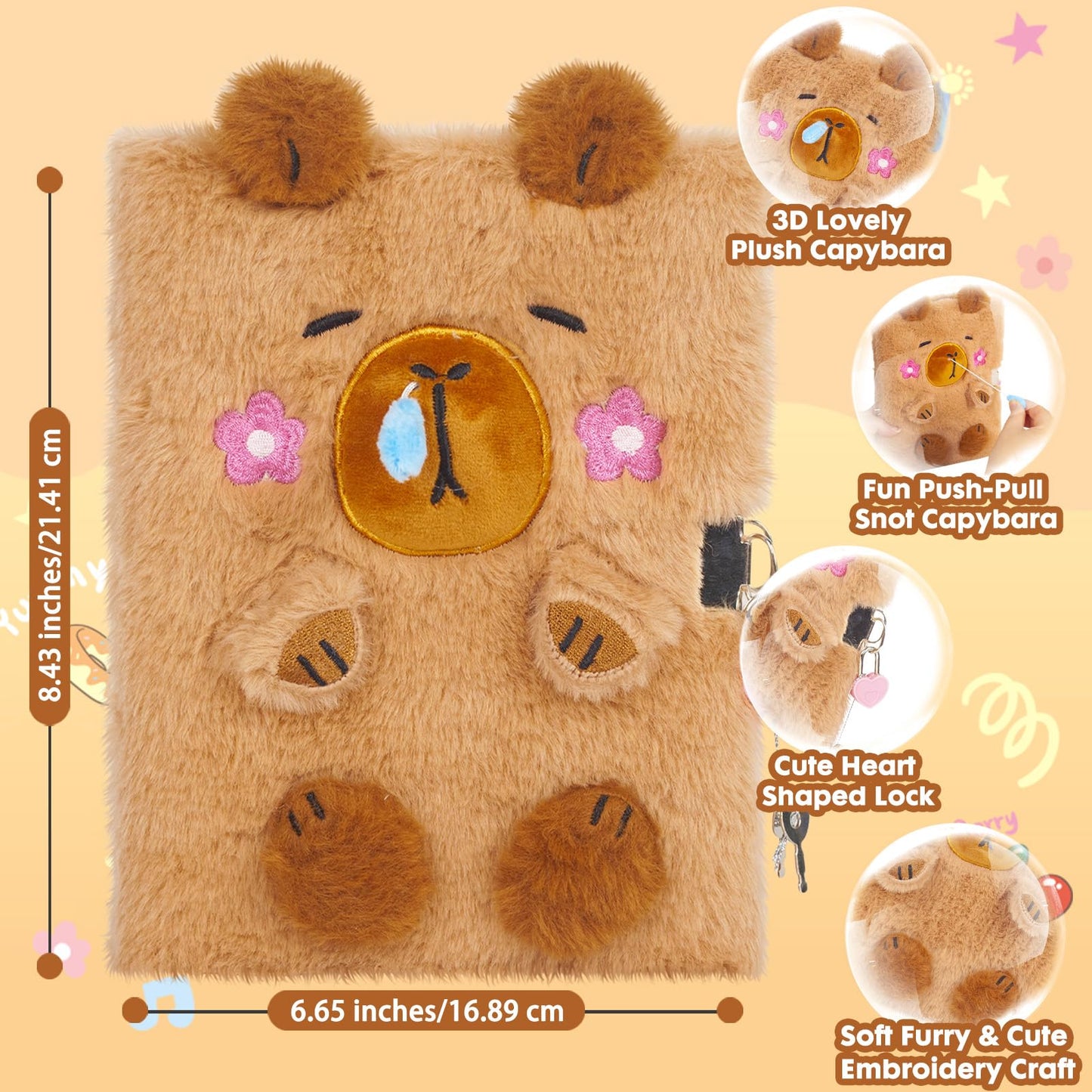 Capybara Gifts for Girls, Kids Capybara Plush Toys Set with Capybara Stuffed Animal, Secret Diary, Ballpoint Pen, Stickers, Birthday Gifts for Little Girls Age 5 6 7 8 9 10-12 Years Old