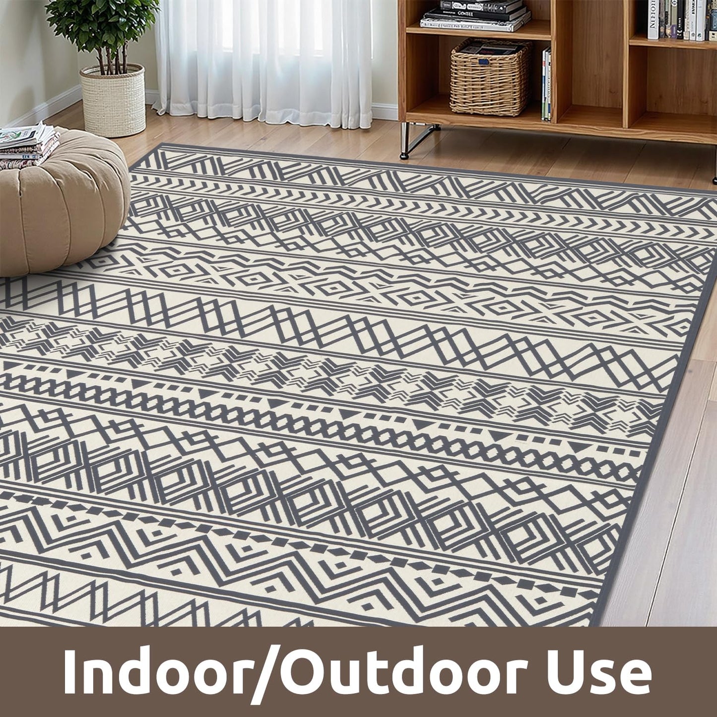 4x6 Outdoor Rug Braided Indoor Outdoor Rugs Carpet Non Slip Outdoor Patio Rug with Rubber Particles Backing, Boho Outdoor Area Rug for Patio Deck Porch Balcony Backyard Living Room, Blackish Grey