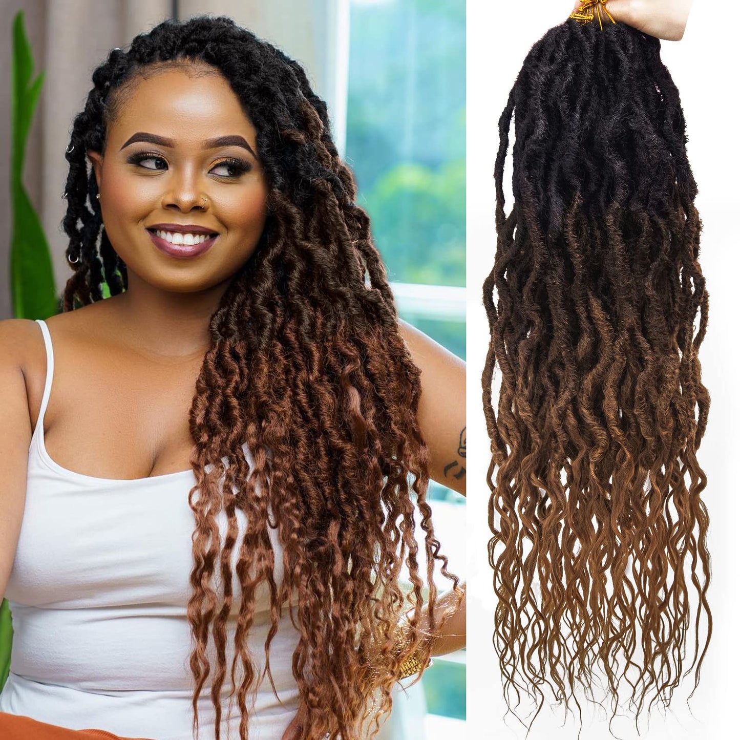 Faux Locs Crochet Hair 24Inch Goddess Locs Crochet Hair, 6Packs Soft Locs Curly Ends Dreadlocks Faux Crochet Locs Synthetic Crochet Braids for Black Women (OT4/30, 24'') …