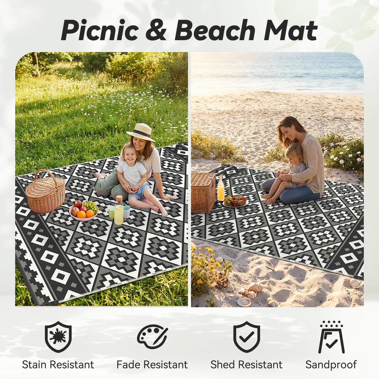 Outdoor Rug-Patio Rug 5X8 Outdoor Carpet Waterproof Reversible Outdoor Rugs Portable RV Mat Plastic Straw Mat for Patio Balcony RV Camping Backyard Picnic