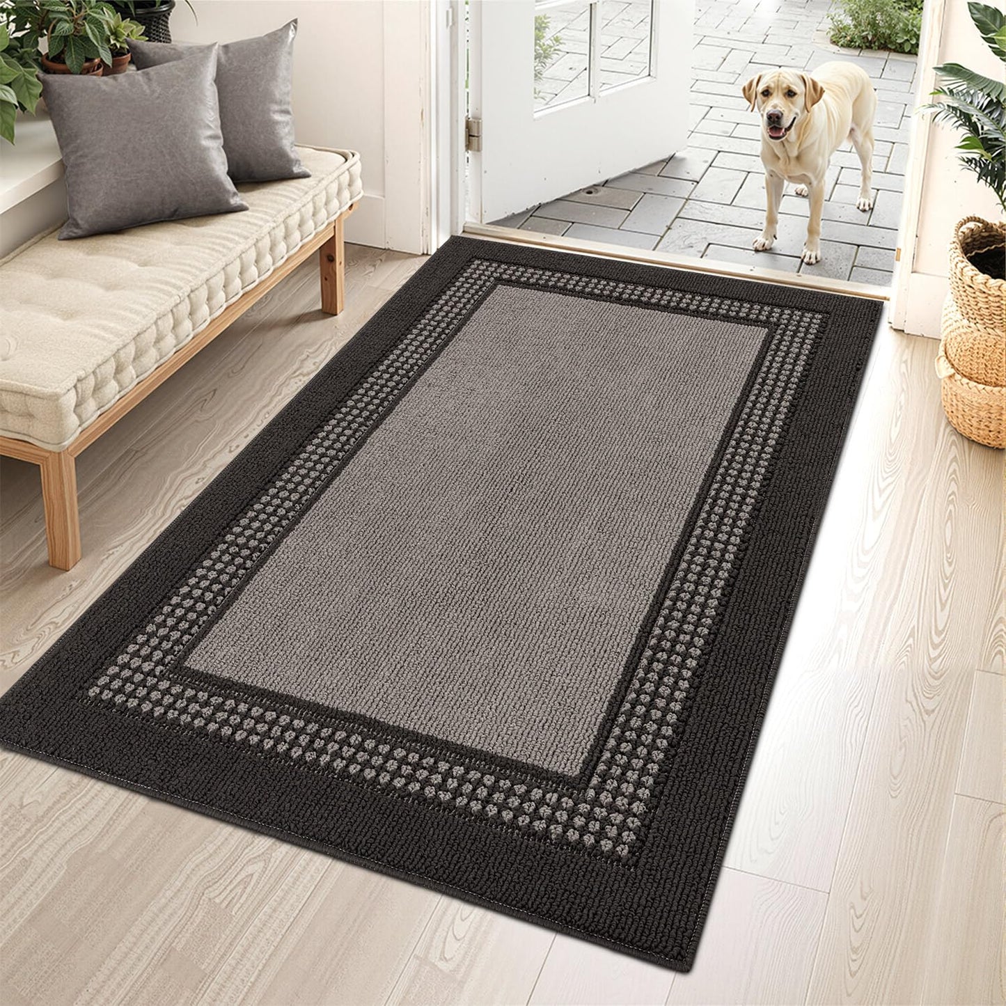hicorfe Indoor Door Mat,36"x59"Non Slip Absorbent Front Doormat,Mud Trapper Washable Inside Entryway Rug,Low-Profile Floor Mats Rubber Backing Welcome Entrance Rug,Dark Grey