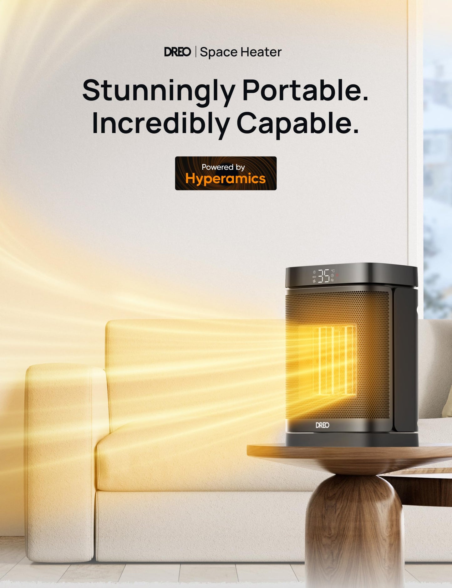 DREO Space Heaters for Indoor Use, 1500W Electric Heater for Bedroom Home Office, Safe PTC Ceramic Heater with Thermostat, Portable Heaters with Remote, 70°Oscillation, 12H Timer, 5 Modes