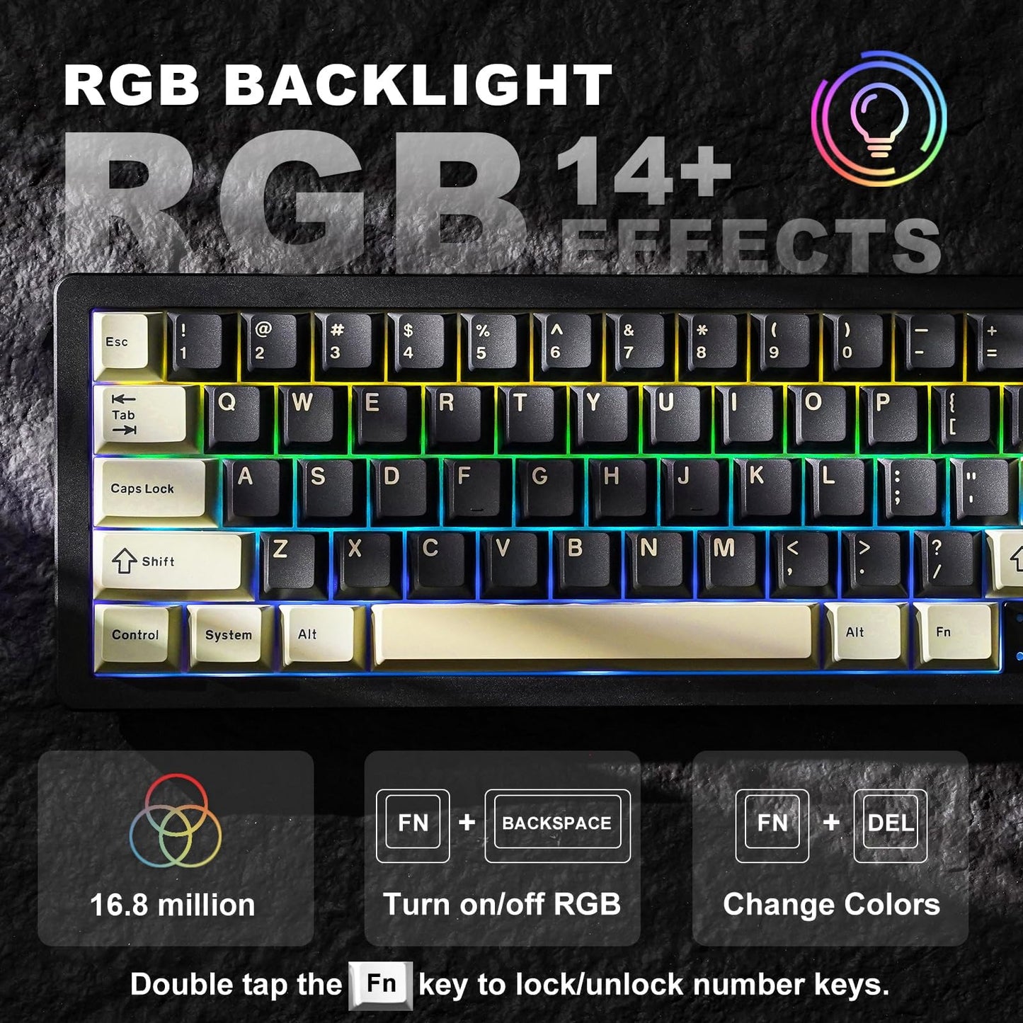 YUNZII AL66 Wireless Mechanical Keyboard,65% Knob Control Aluminum Gaming Keyboard Bluetooth/2.4G/Wired Hot Swappable Pre-lubed Switches,Gasket Mounted RGB Keyboard for Win/Mac (Milk Switch, Black)