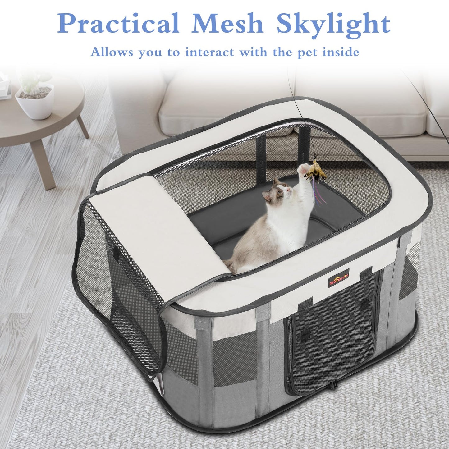 Dog Playpen, Pet Playpen, Foldable Kitten cage Puppy Play Pen, Portable Dog Kennel Tent Crate, Indoor Outdoor Travel Camping Use for Small Animals with Carrying Case (Grey M)
